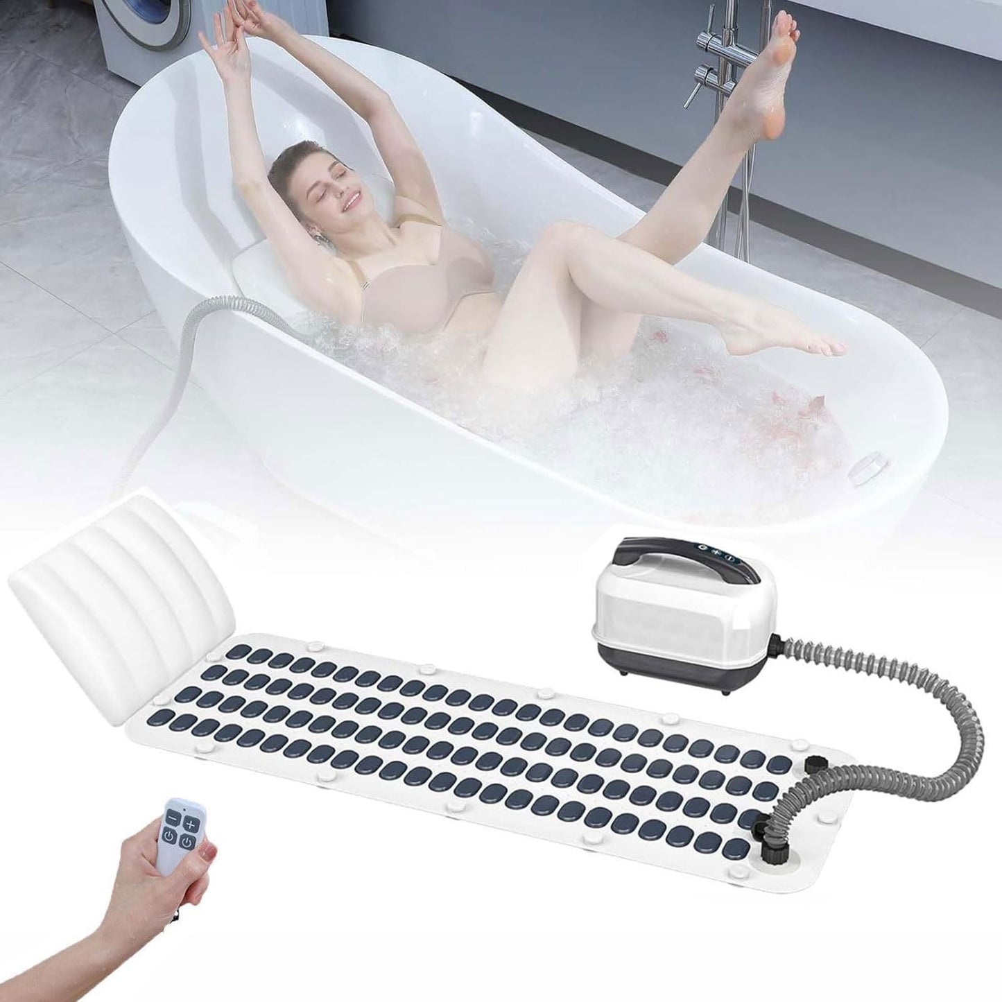 GHRERTX Inflatable Bathtub Bubble Massage Mat,Portable Adult Spa Bathtub with All-in-one Wavemaker and Air Pump,Adjustable Bubble Settings,Folding Beauty and Personal Care GHRERTX