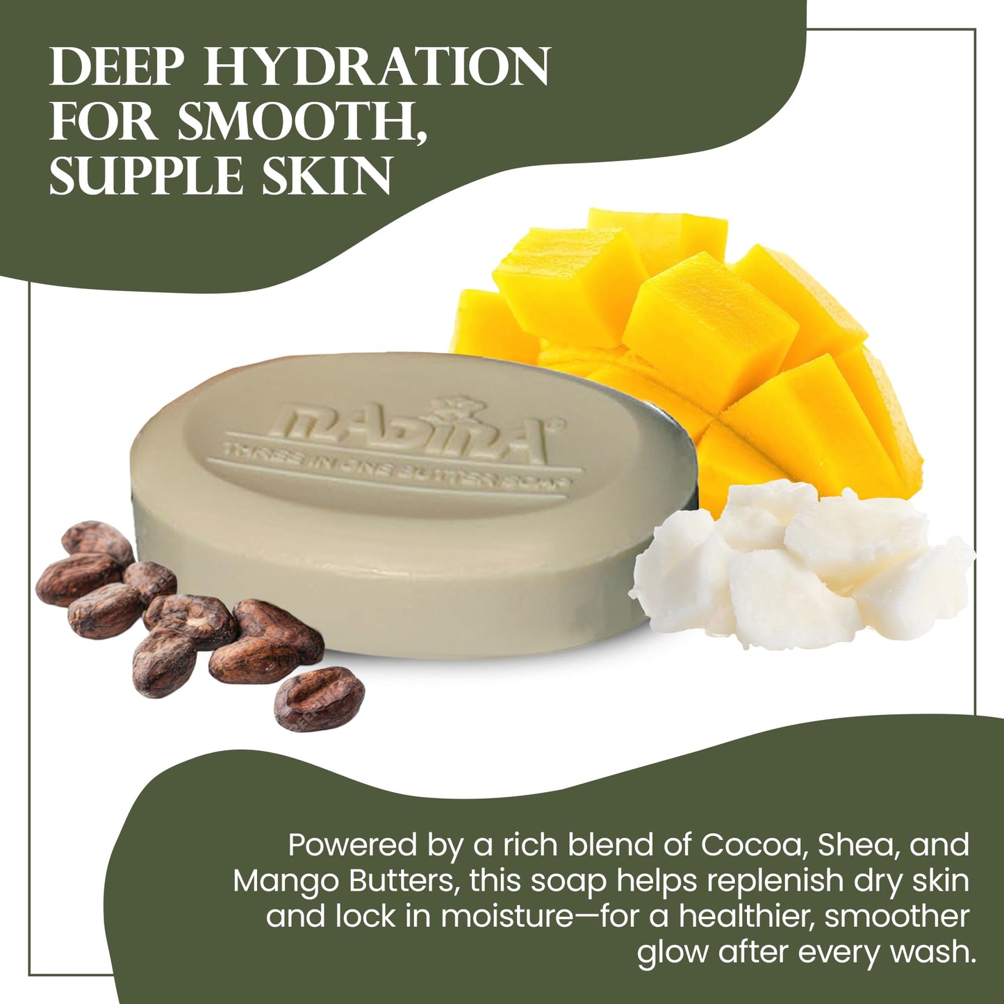 Madina 3-in-1 Butter Soap Bar - Cocoa, Mango & Shea Butter, Moisturizing, Nourishing, Vegetable-Based, Halal, Gentle Cleanser for All Skin Types, 6 Beauty & Personal Care Madina