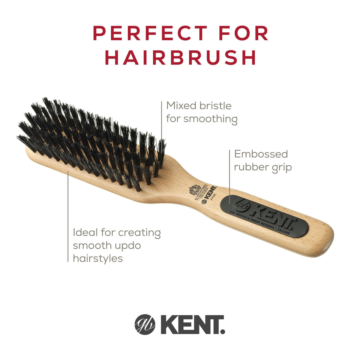 Kent PF06 Narrow Bristle Nylon Mix Hair Brush - Straightening and Styling Brush for Short to Medium Length Hair, Travel Hair Brush,For shining and