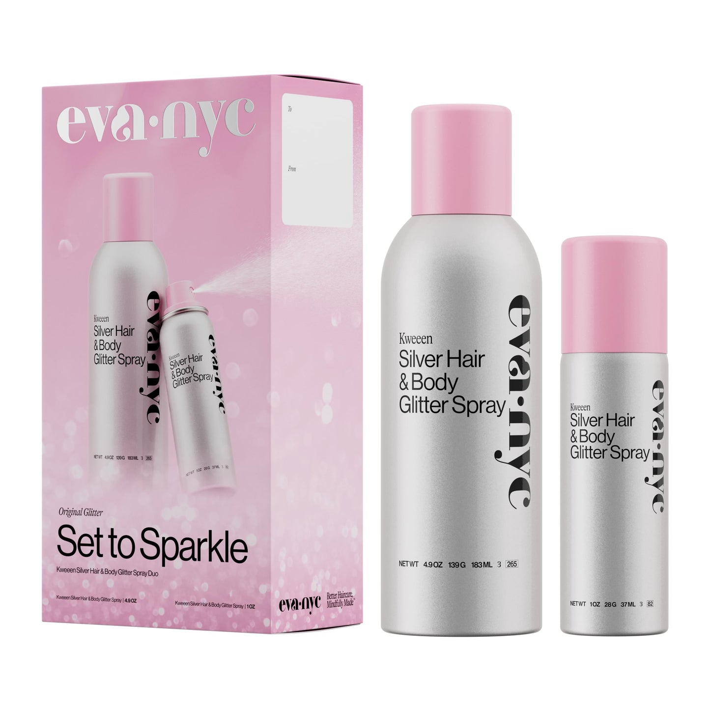 Eva NYC Kweeen Silver Hair and Body Glitter Spray Set - Original Ultra Shimmery Glitter, New Look - Adds Shine + Non-Sticky - Quick Drying Spray Beauty & Personal Care EVA·NYC