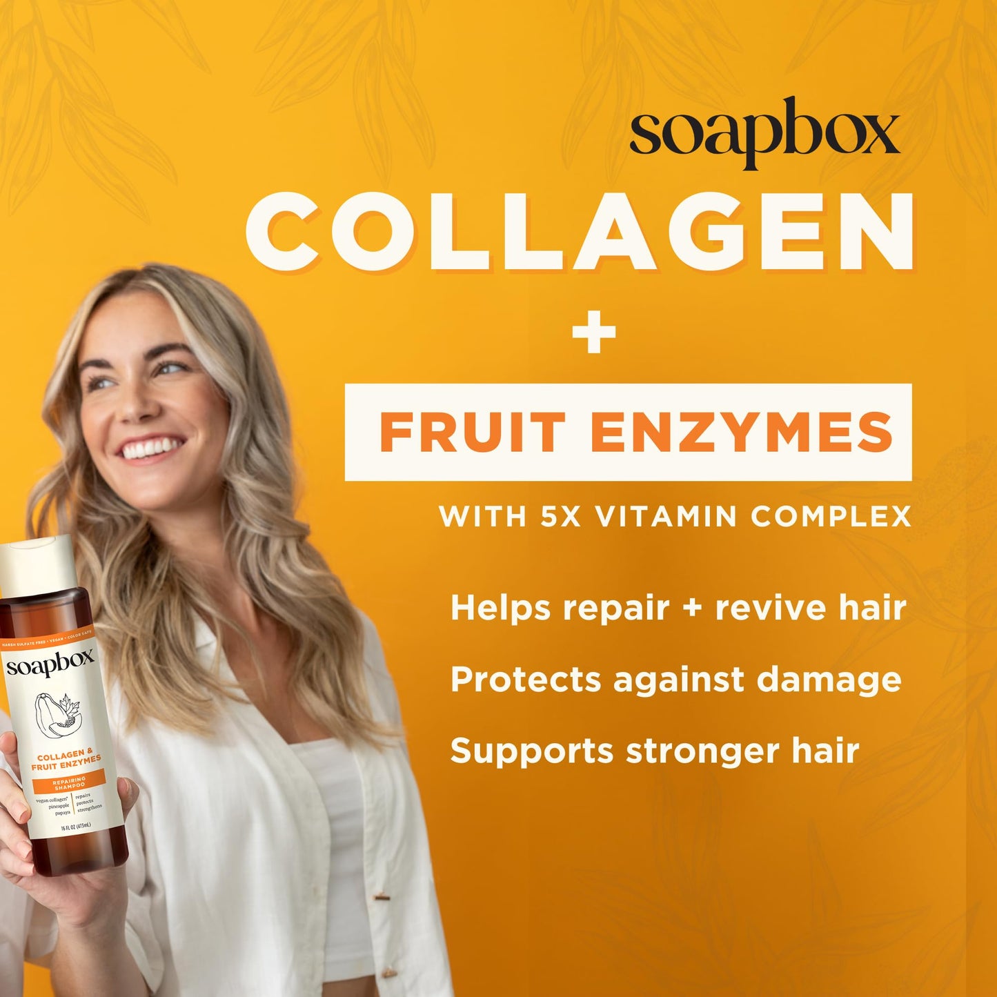 Soapbox Collagen & Fruit Enzymes Shampoo & Conditioner Set, Protects, Repairs & Strengthens Hair - Clean Ingredients Free of Harsh Chemicals Beauty & Personal Care Soapbox