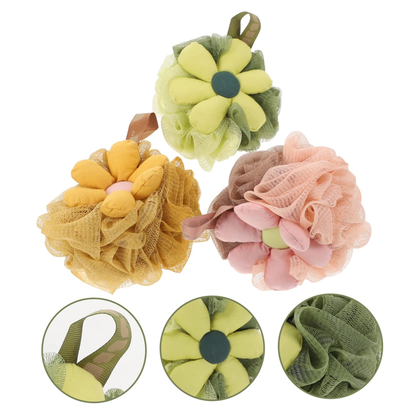 PartyKindom 3pcs Gentle Exfoliating Flower Loofah Sponge for Shower Soft Pe Bath Mesh Body Scrubber for Women Newborns High Density Foaming Bath Beauty and Personal Care PartyKindom