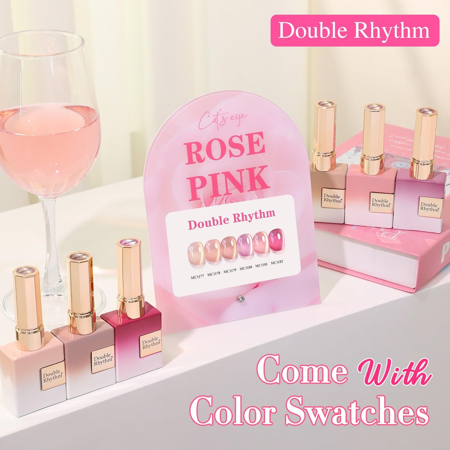 Double Rhythm Cat Eye Gel Nail Polish Set of 6 Same Color Same Bottle 0.5 Oz Shimmer Glitter with Magnet Holographic Reflective Magnetic UV Nail Beauty and Personal Care Double Rhythm