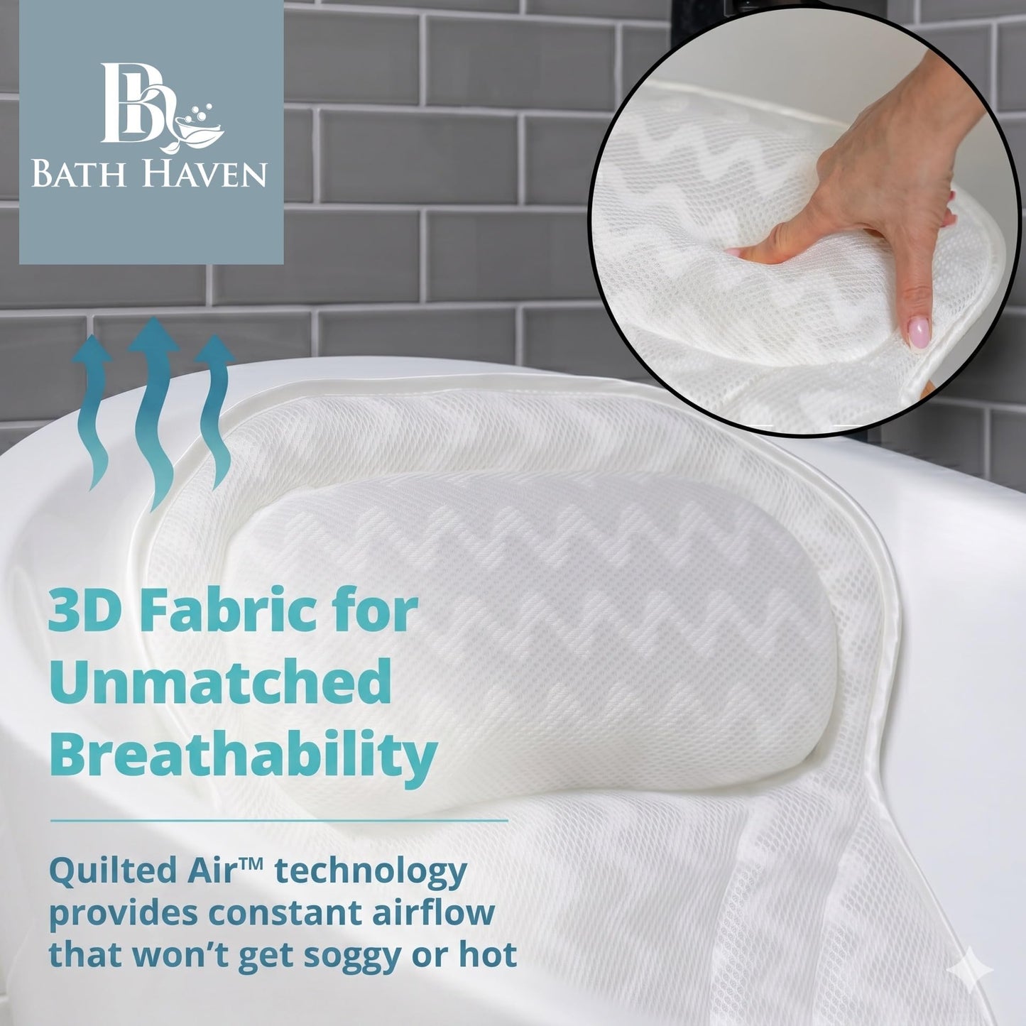 Bath Pillow Bathtub Pillow Back Neck Support Pillow, Spa Cushion for Tub, Relaxing Headrest Bath Pillow, Portable Washable Bathtub Accessories with 3D Beauty and Personal Care Bath Haven