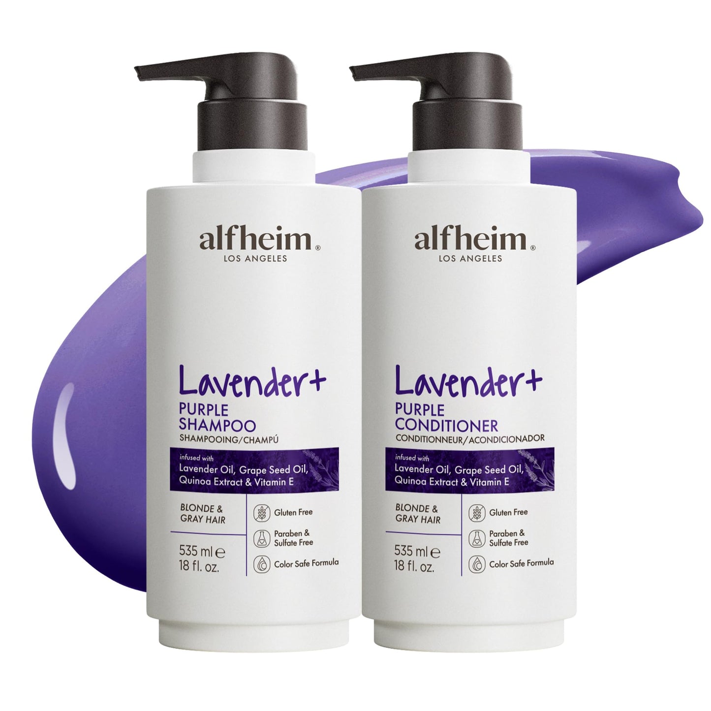 ALFHEIM Lavender+ Purple Shampoo & Conditioner Set for Blonde, Silver & Color-Treated Hair - Deeply Hydrates & Restores Cool Radiance - with Quinoa Beauty & Personal Care ALFHEIM