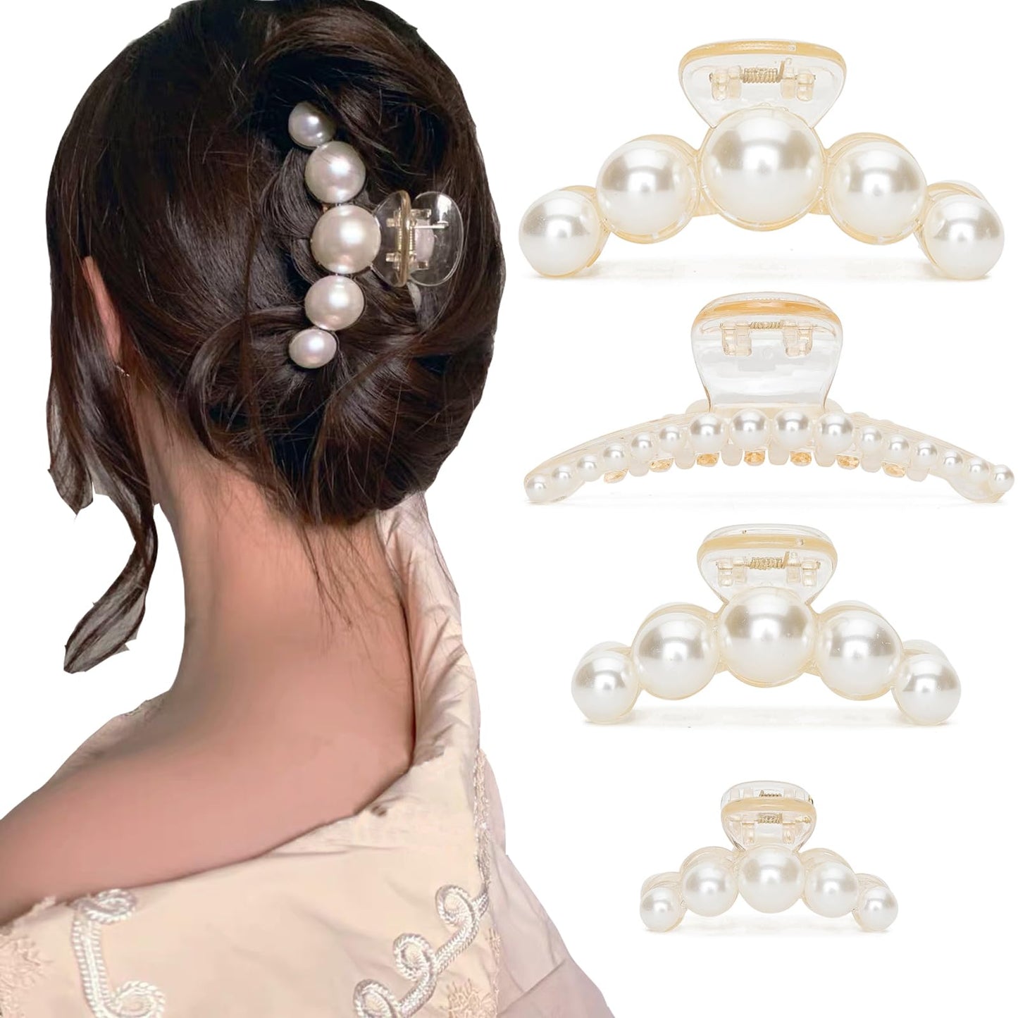 Hair Clips for Women, Large Pearl Hair Claw Clip Set Strong Hold No Slip, Banana Jaw Clip Barrettes, Hair Accessories Birthday Wedding Valentine's Day Beauty & Personal Care Agirlvct