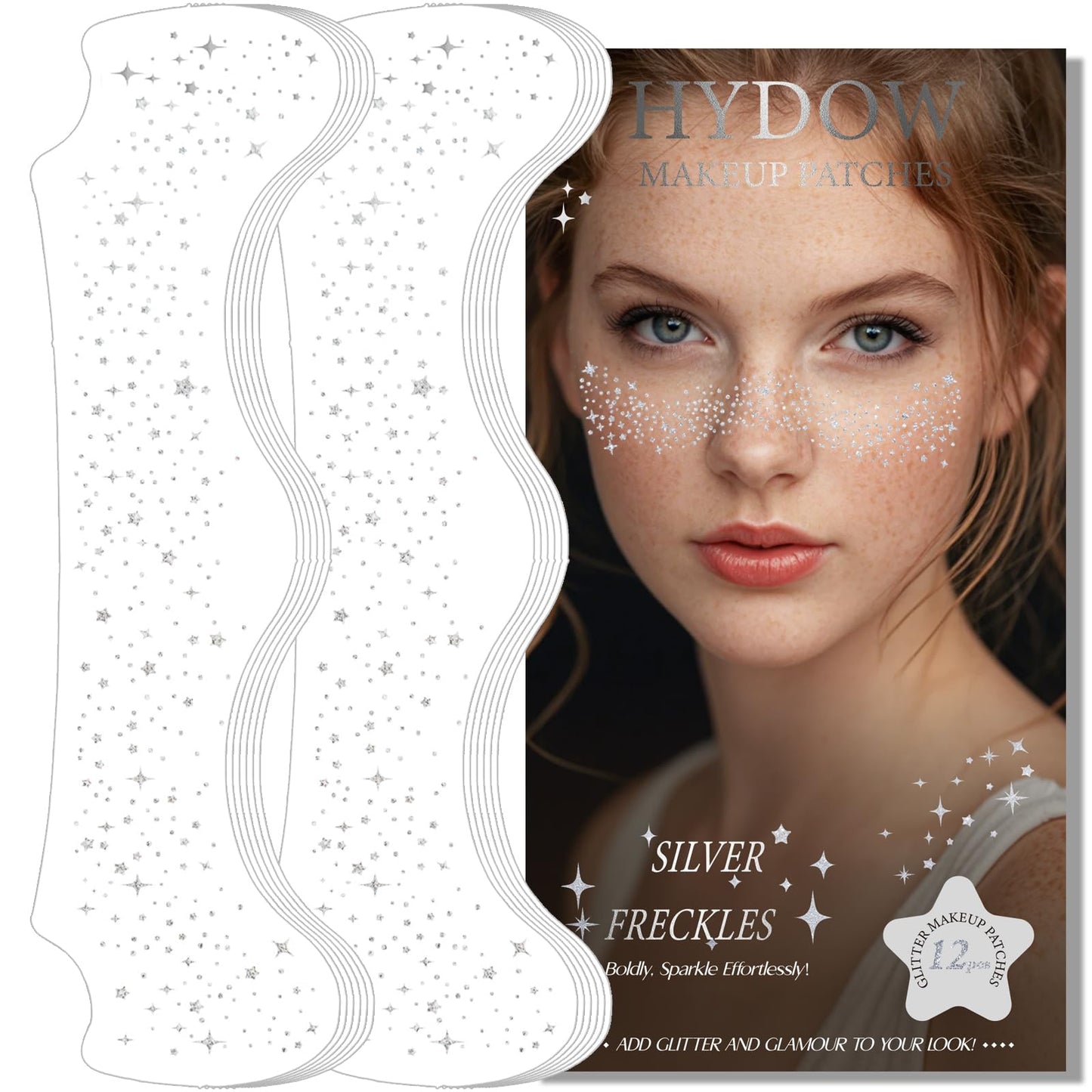 Glitter Freckles, Holographic Face and Body Glitter Tattoo Sparkle for Women Gold Glow Cosmetic Star Makeup Accessories for Festival Rave (12pcs Beauty & Personal Care Anmubag