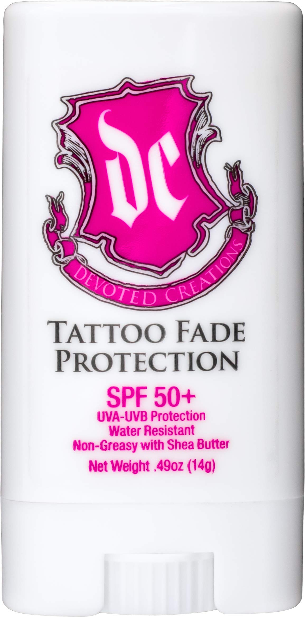 Devoted Creations Tattoo Fade Protection Stick with SPF 50+ UVA-UVB Protection, Water Resistant, Non-Greasy with Shea Butter .49oz (Pink/Blue) Beauty & Personal Care Devoted Creations