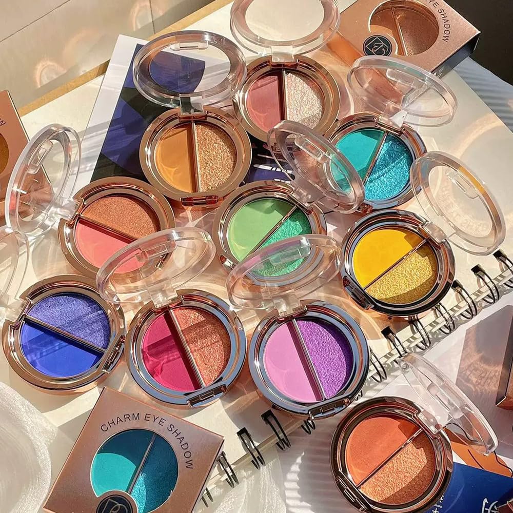 Timipoo Double color eye shadow, high pigment eye makeup palette, matte shimmer metal eye shadow powder, waterproof and durable color eye makeup Beauty & Personal Care Timipoo