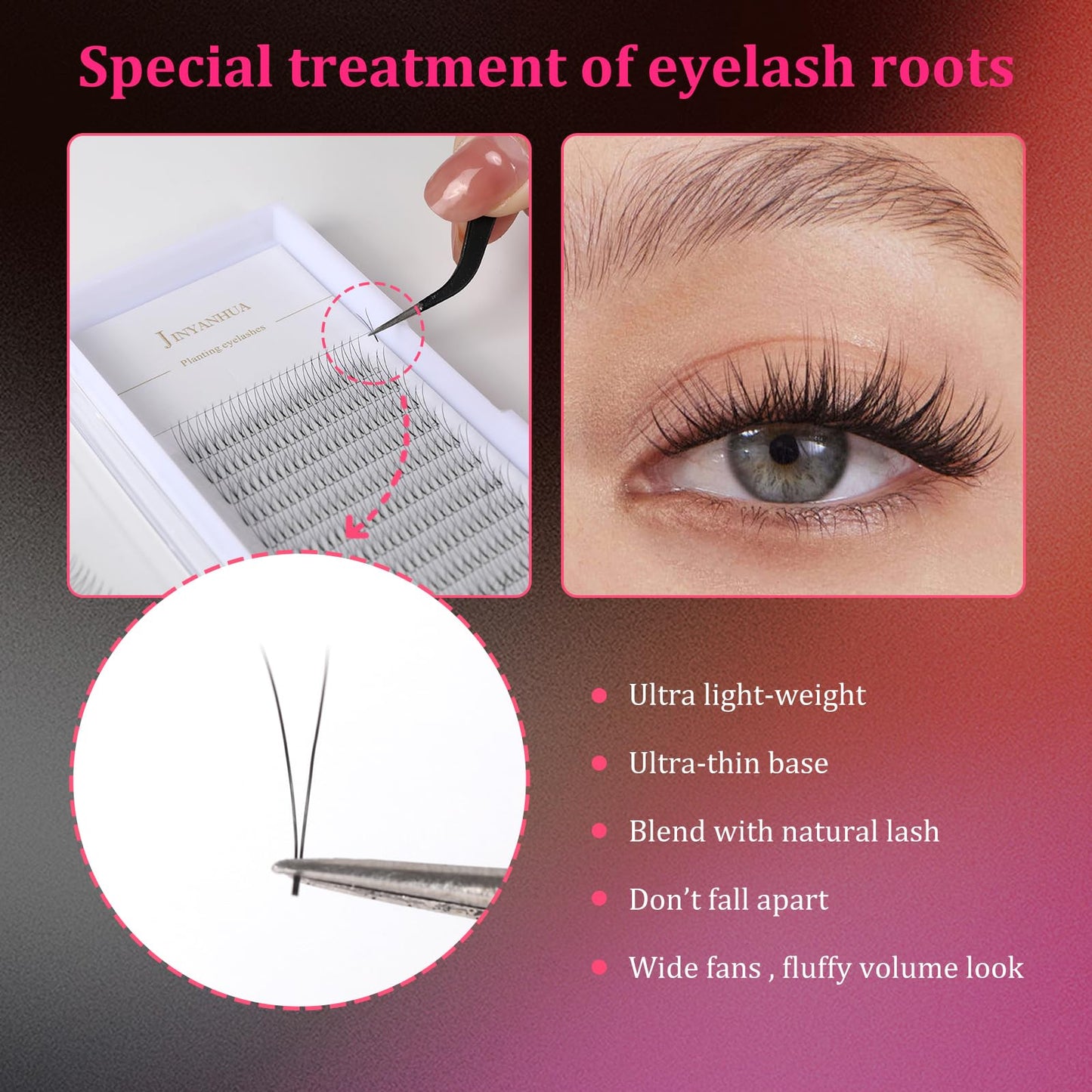 2d Volume Eyelash Extensions Premade Fans Eyelashes Short Stem 0.10mm Thickness C/D Curl 8-14mm Super Soft Handmade Fans Lashes Extensions… Beauty & Personal Care JINYANHUA