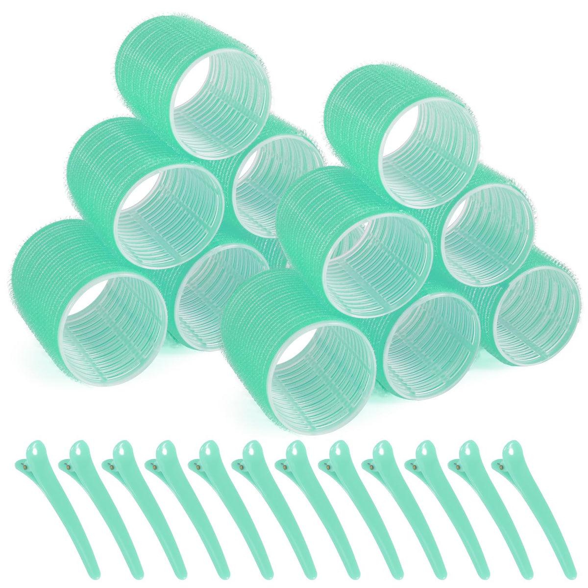 12 Piece Hair Roller Set with Clips, Self Grip Hair Rollers Hair Curler for Long Medium Short Hair, Random Color (5.5cm)