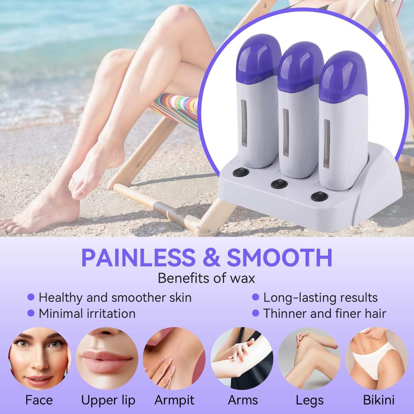 Wax Warmer for Hair Removal, Professional Abs Roll on Wax Heater Waxing Body Hair Removal Hot Wax Machine for Hand, Foot, Elbow, Arm, Leg, Armpit Beauty and Personal Care Agatige
