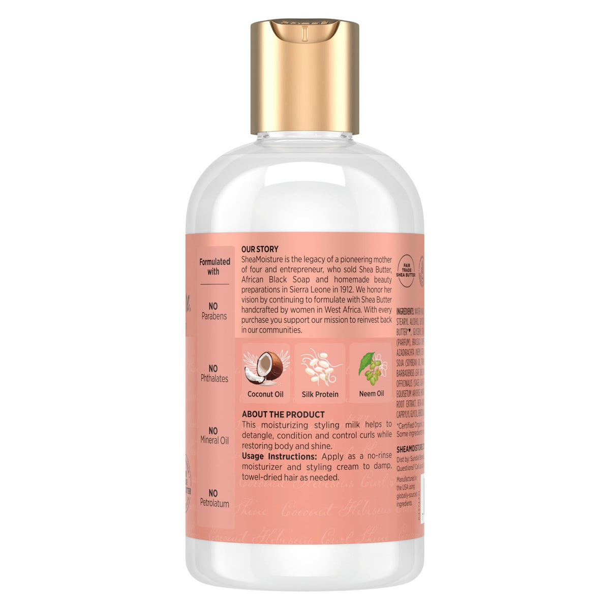 SheaMoisture Curl & Style Milk Coconut & Hibiscus with Silk Protein & Neem Oil for Thick, Defined, Curly Hair Fair Trade, Sulfate-Free 8 oz Beauty & Personal Care SheaMoisture