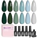 Beetles Green Gel Nail Polish Set, 6 Colors Dark Green Gray Blue Baby Blue Color Gel Nail Polish Misty Soak Off DIY Home Uv Nails Gifts for Women Beauty & Personal Care beetles Gel Polish