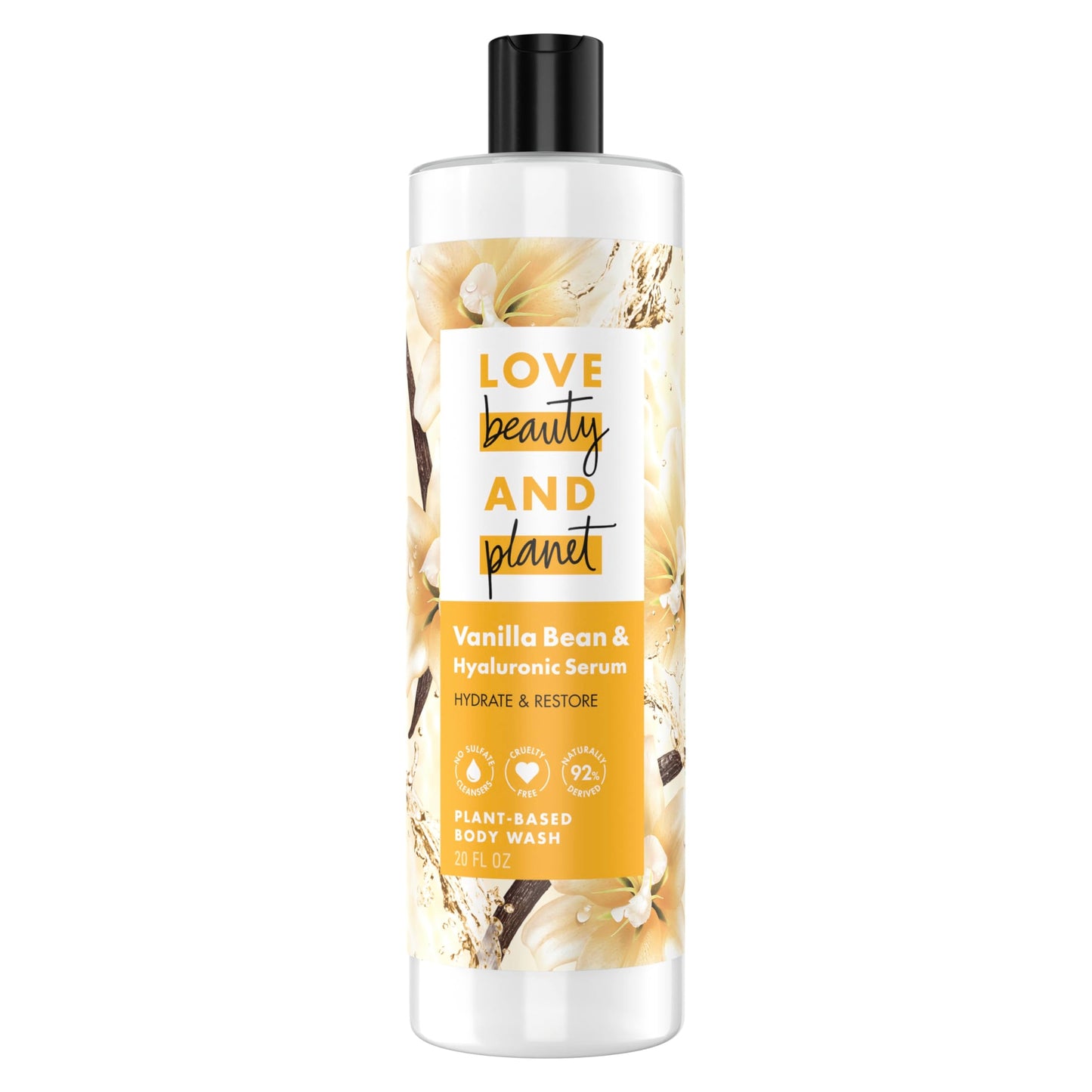 Love Beauty and Planet Plant-Based Body Wash Hydrate & Restore Vanilla Bean & Hyaluronic Serum No Sulfate Cleansers, Cruelty Free, 92% Naturally Beauty & Personal Care Love Beauty And Planet