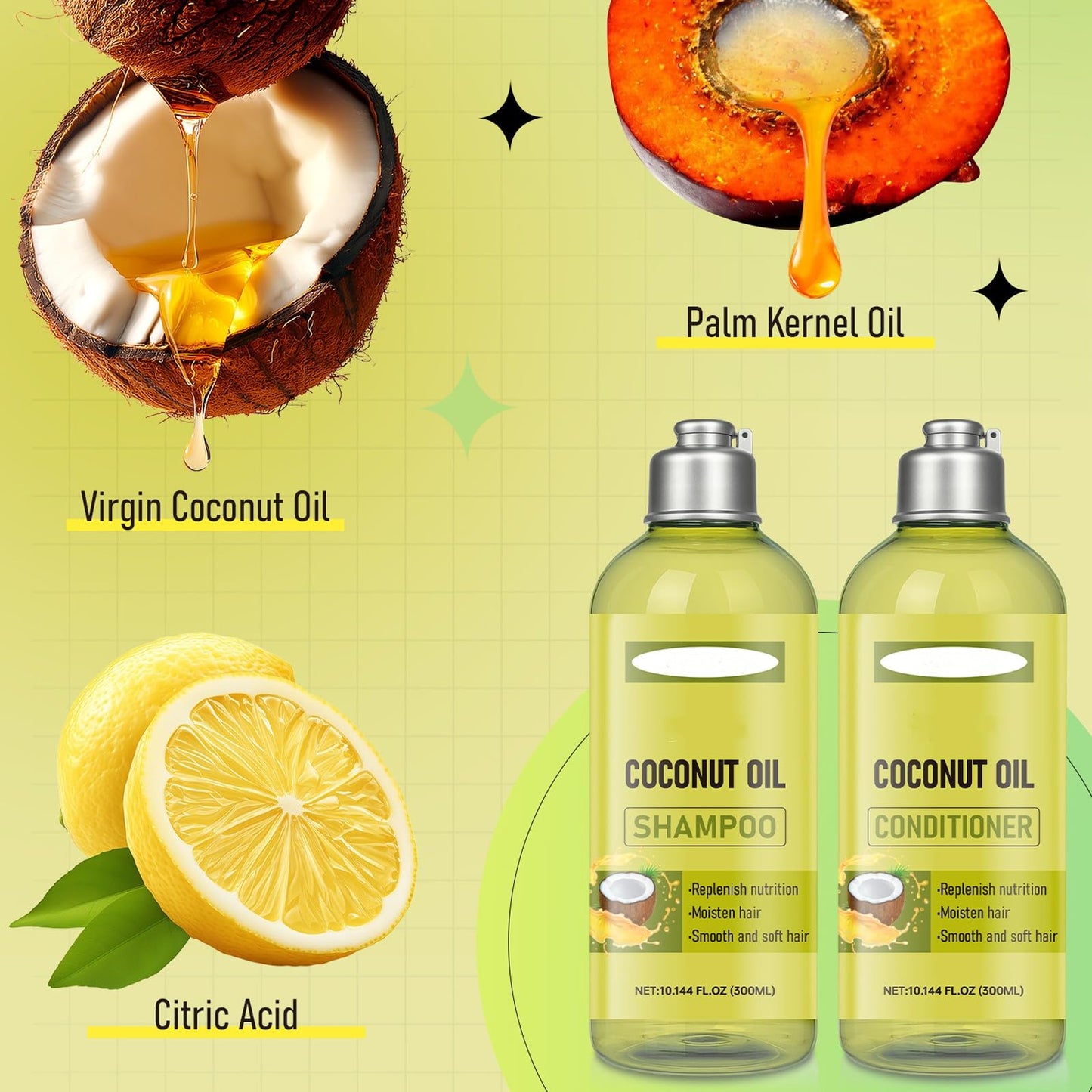 Coconut Oil Shampoo and Conditioner Set, Coconut Nourishing Hair Care Set for All Hair Types, Hydrating & Frizz Control Treatment, Helps Restore Beauty & Personal Care XJBD