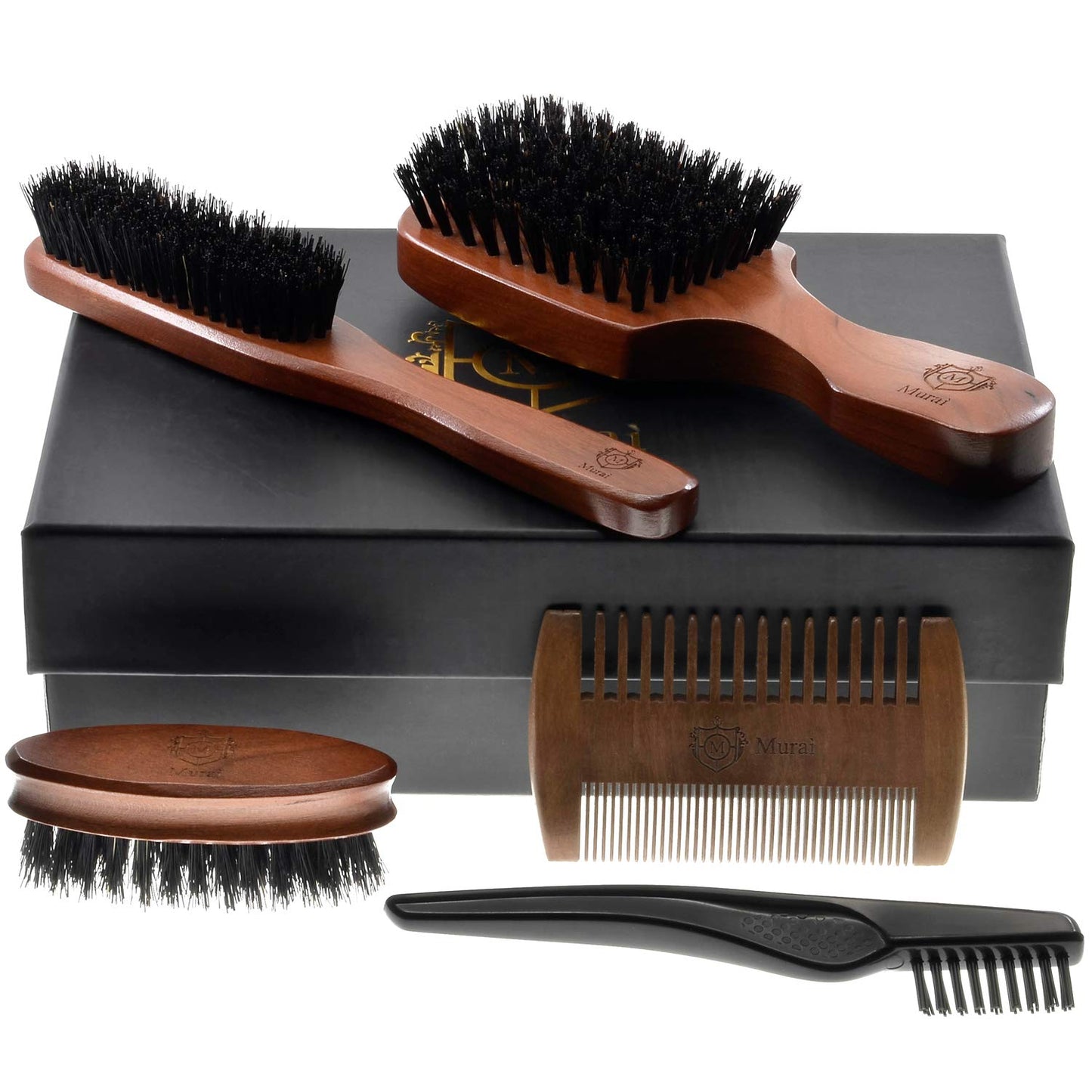 Murai Beard Kit for Men Gift Set Mens Beard Grooming Kit - Military Paddle Hair Brush, Large Handle Beard Brush, Pocket Sized Oval Beard Brush, Wood Beauty & Personal Care GIORGIO