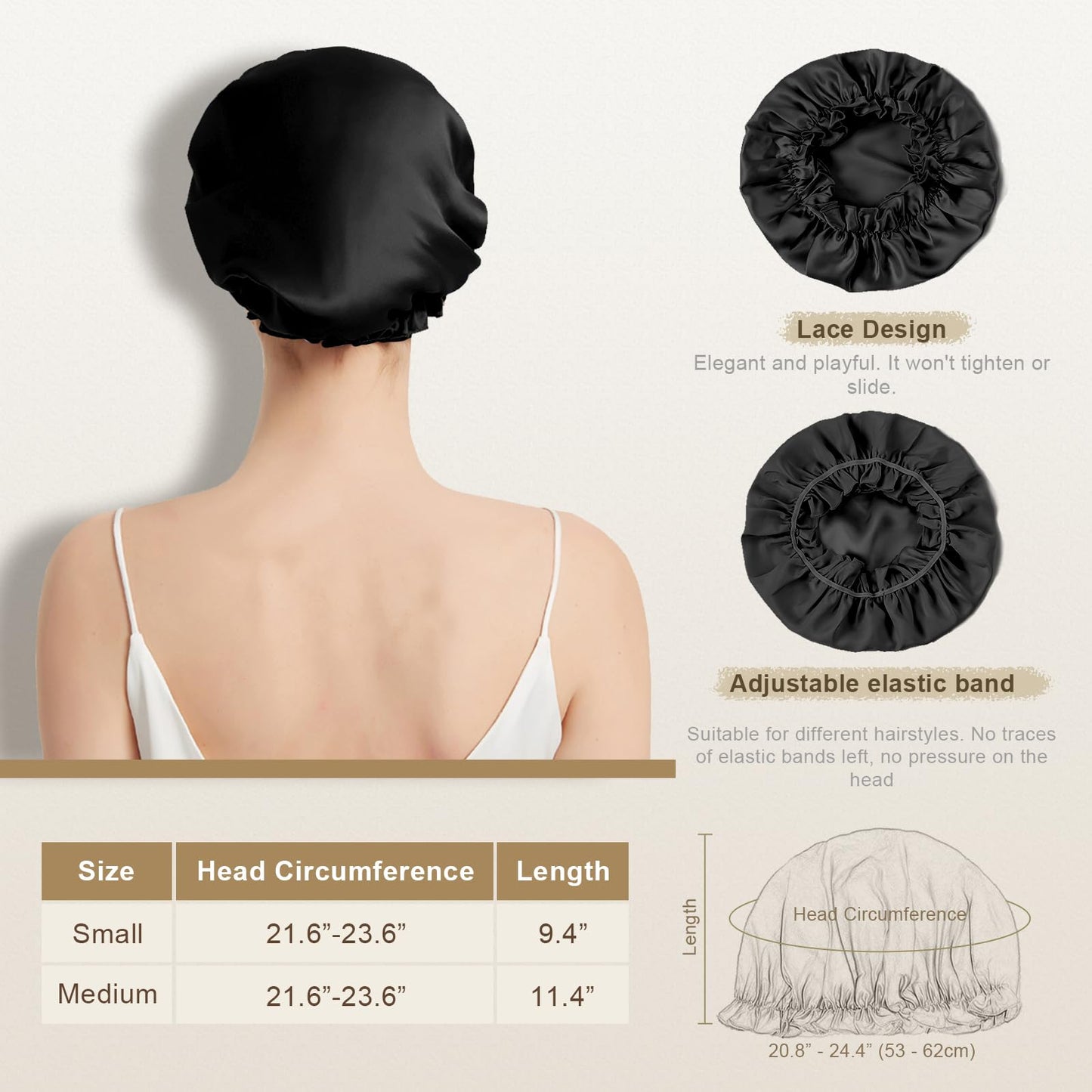 THXSILK 100% Pure Mulberry Silk Bonnet for Sleeping Women Hair Bonnet with Elastic Band Soft Sleep Caps for Women Silk Hair Wrap for Sleeping(M Beauty and Personal Care THXSILK