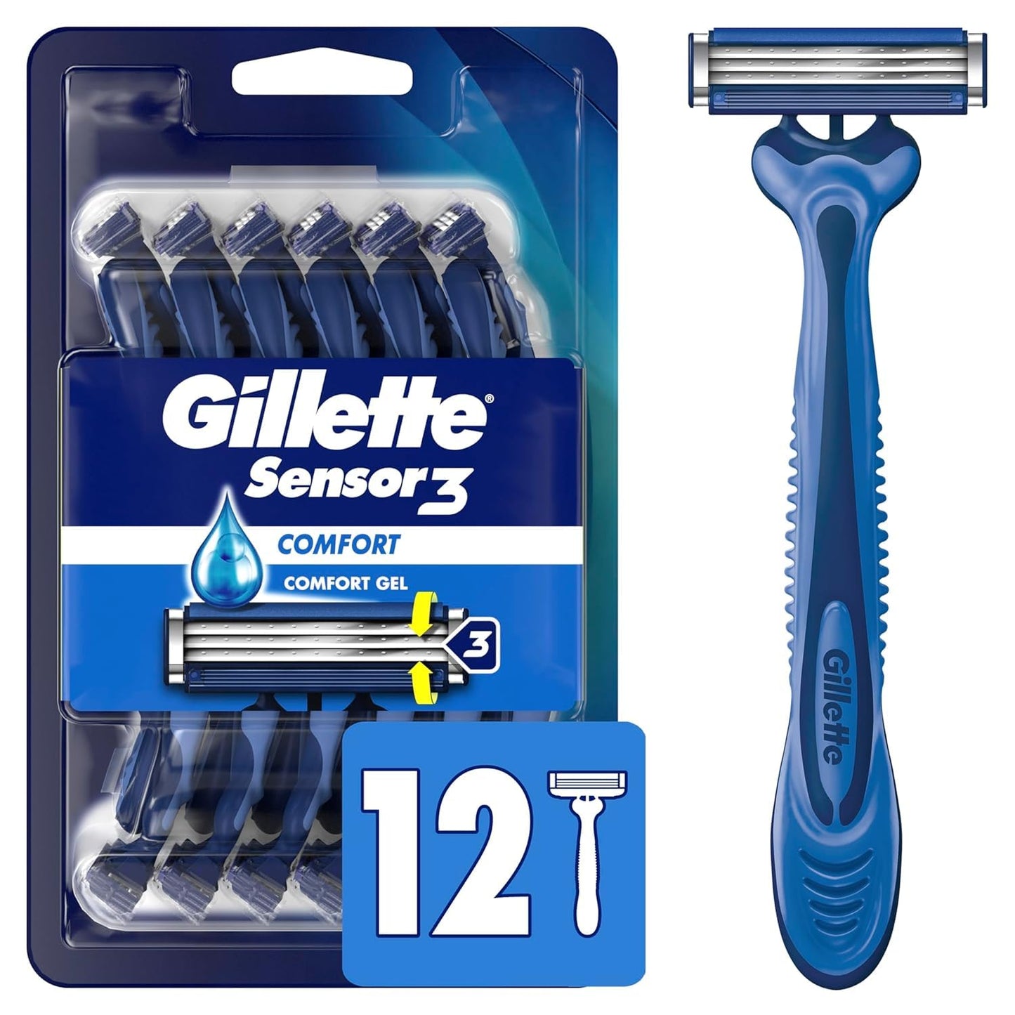 Gillette Sensor3 Comfort Men's Disposable Razors, 12 Razors Beauty and Personal Care Gillette Default Title