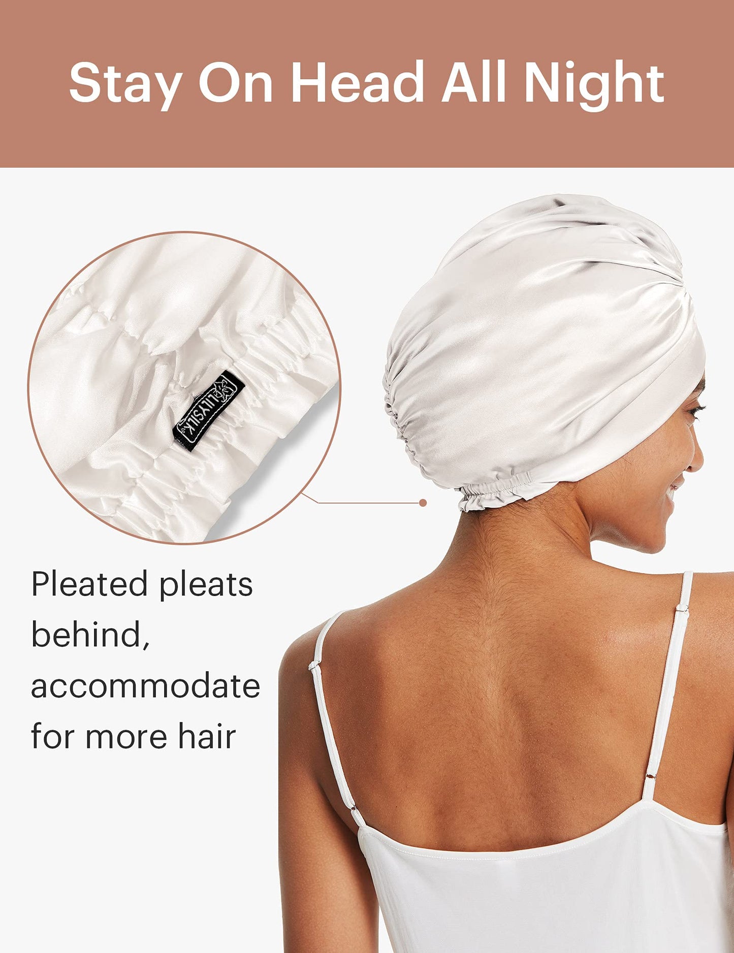 LilySilk Silk Bonnet for Sleeping Womens 100% Mulberry Silk Sleep Cap Hair Wrap for Curly Long Hair Ivory Beauty and Personal Care LilySilk