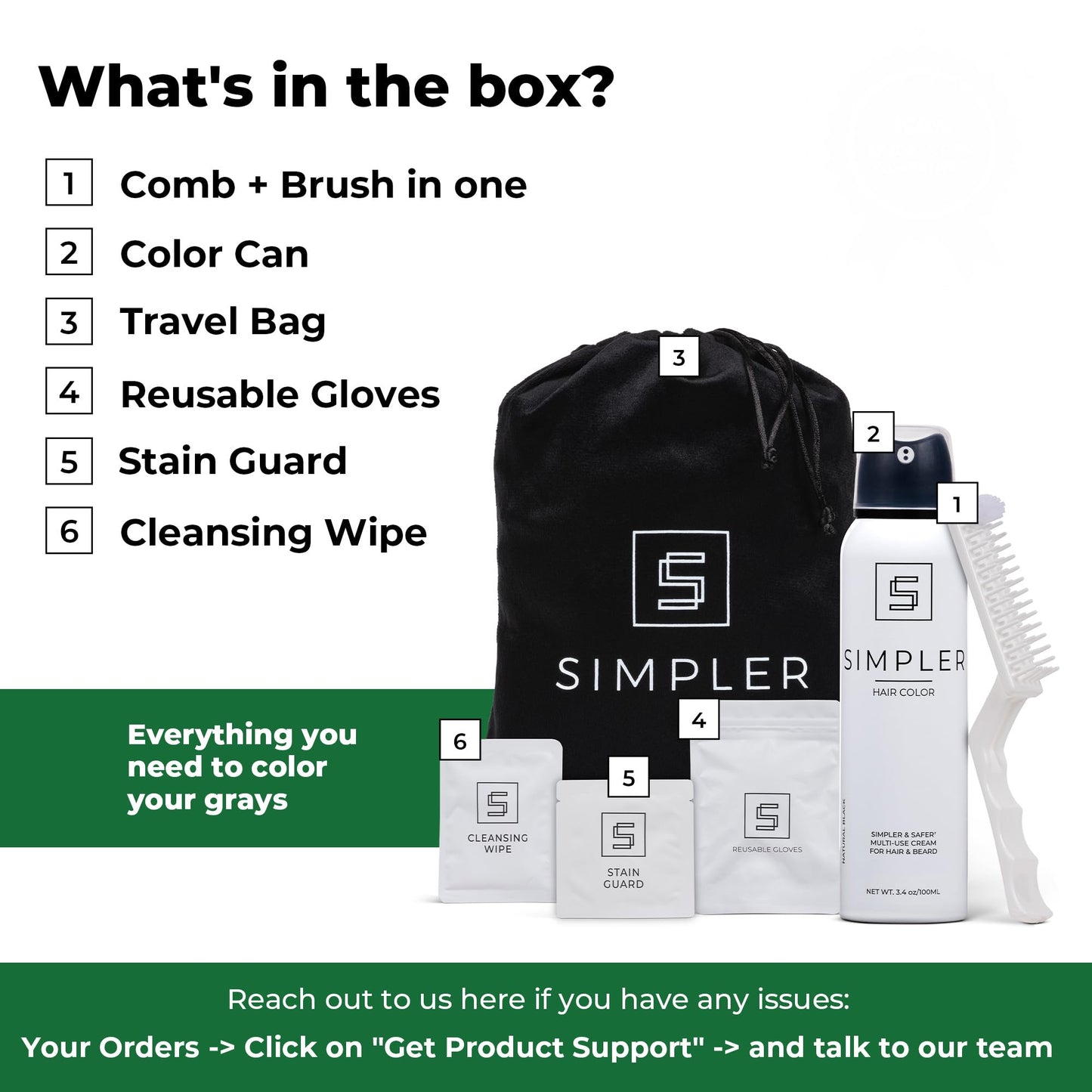 Simpler Men's Hair Color Kit - Full Gray Coverage - Natural Black & Beard Dye - Easy Application for 100% Gray Hair - Natural Black Beauty & Personal Care SIMPLER HAIR COLOR