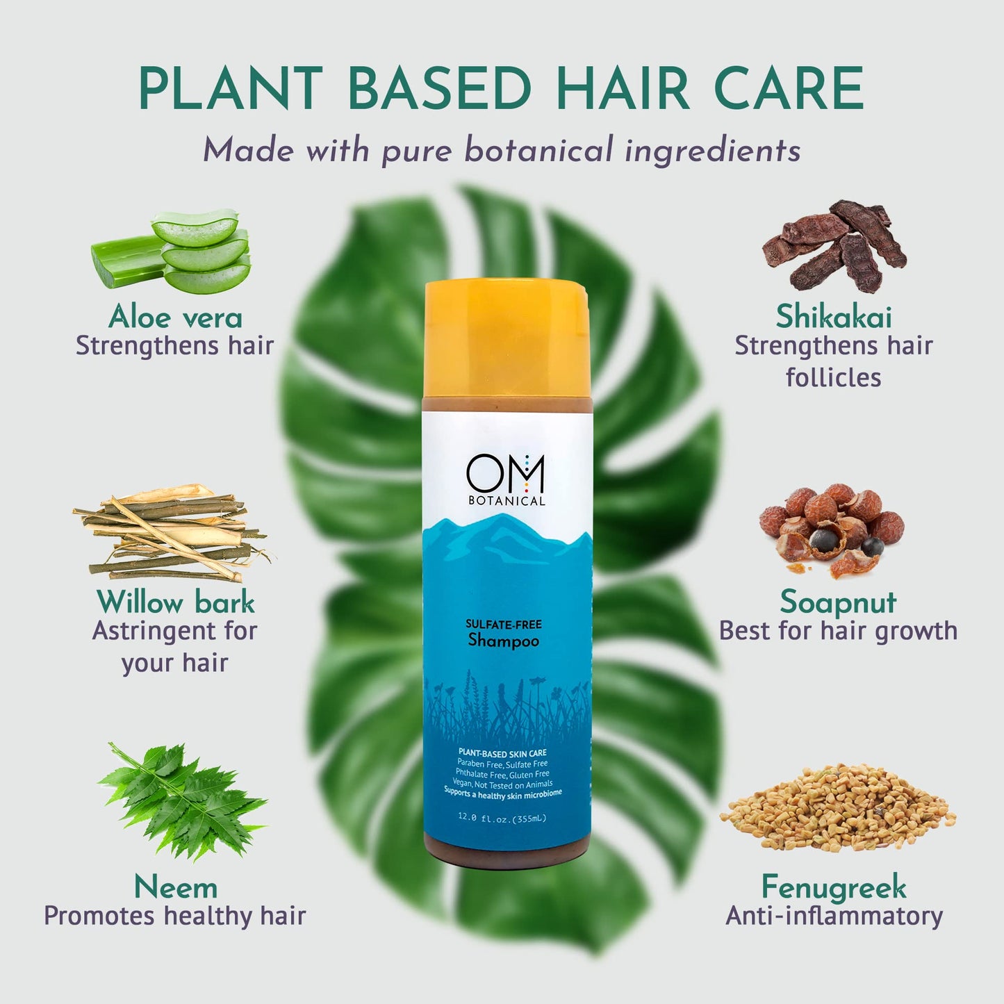 OM Botanical Best Sulfate-Free Organic Shampoo - Ayurvedic Soapnut, Shikakai, Fenugreek & Neem | Prevent Hair Loss, Color Safe Natural Vegan Hair Beauty & Personal Care OM Botanical