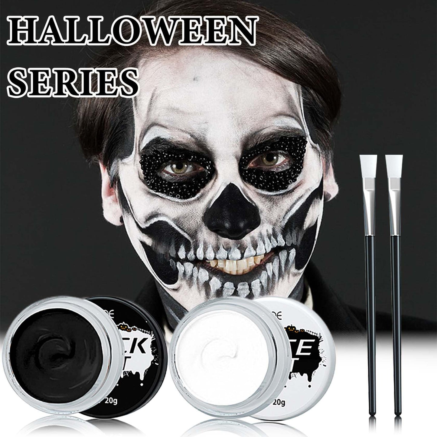 Black White Face Body Paint Set,Oil Based Face Painting Kit,Special Effects Halloween SFX Makeup Kit with 2 Brushes,Halloween Face Paint Palette Kit Beauty & Personal Care LZYLLS