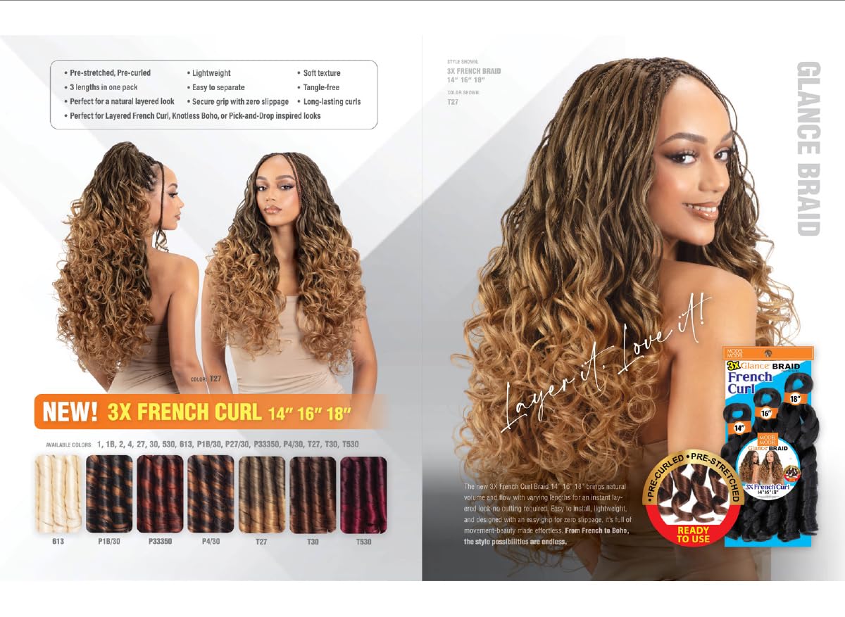 ModelModel Crochet Braids Glance 3X Pre-Stretched French Curl 14"16"18" (Jet Black 1)