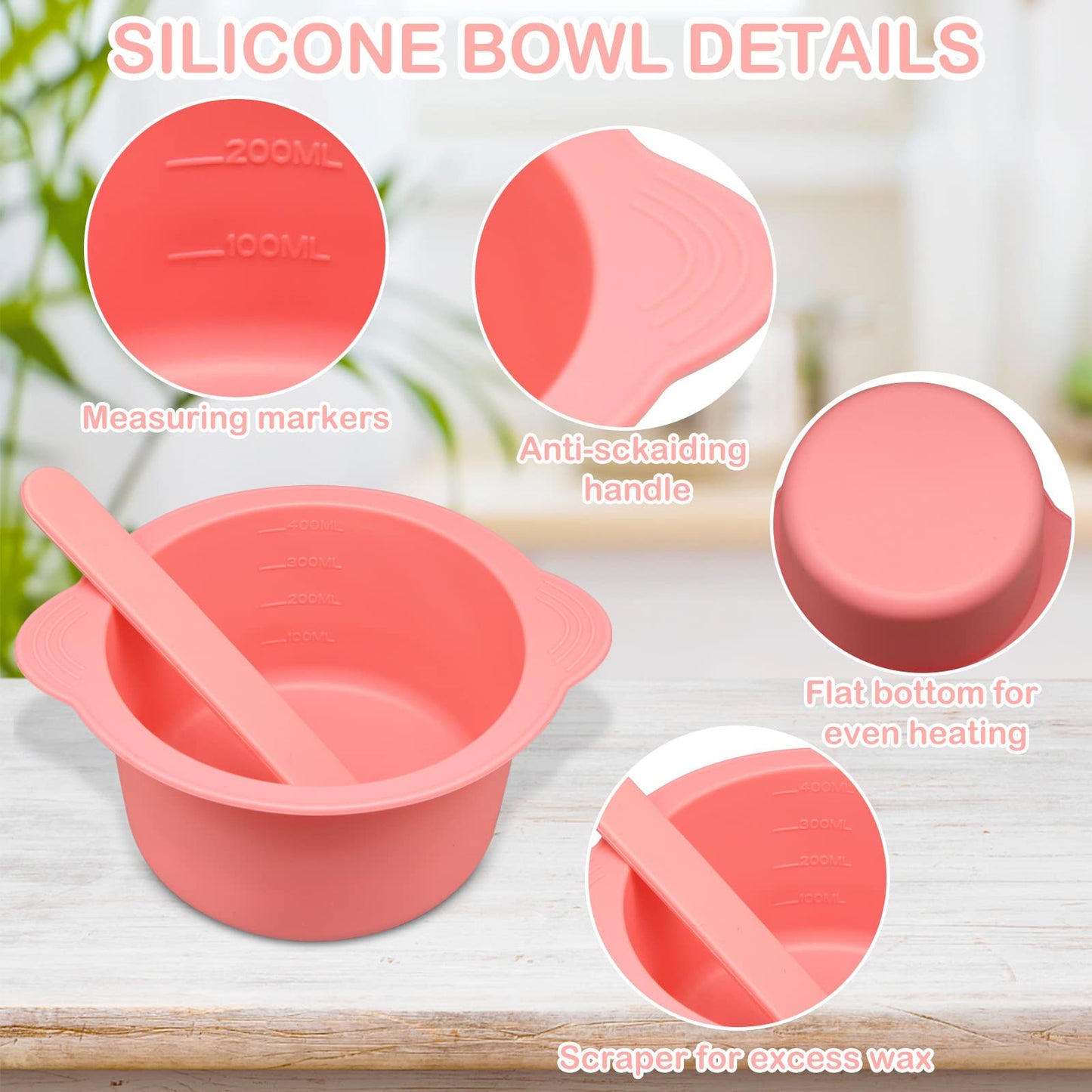 Silicone Wax Warmer Liners with Spatula Sticks - 2 Pcs Non-Stick Reusable Wax Melt Bowls for Hair Removal (Blue, Pink) Beauty and Personal Care HINGTAI