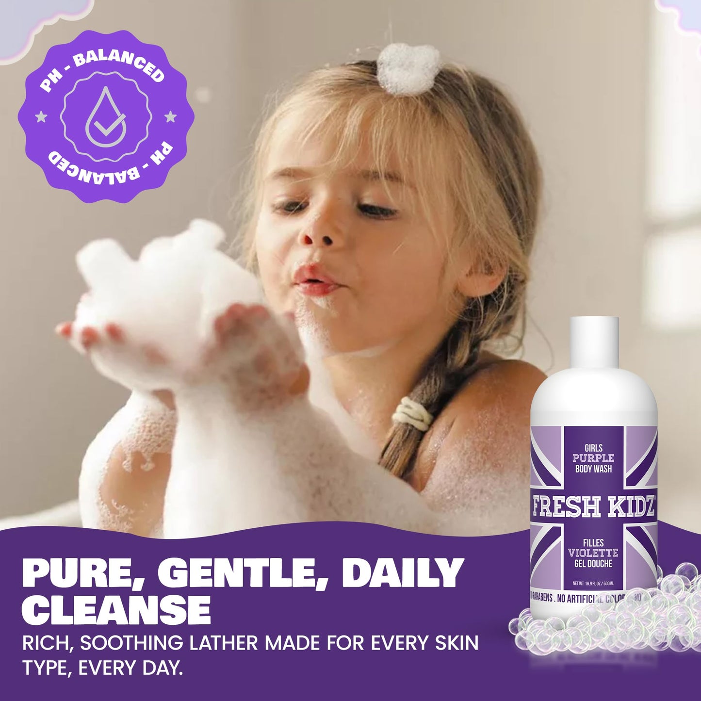 Fresh Kidz Body Wash for Kids and Teens - Gentle Bath and Shower Cleanser for All Skin Types - Girls Purple, 16.9 Fl. oz. Beauty & Personal Care Fresh Kidz