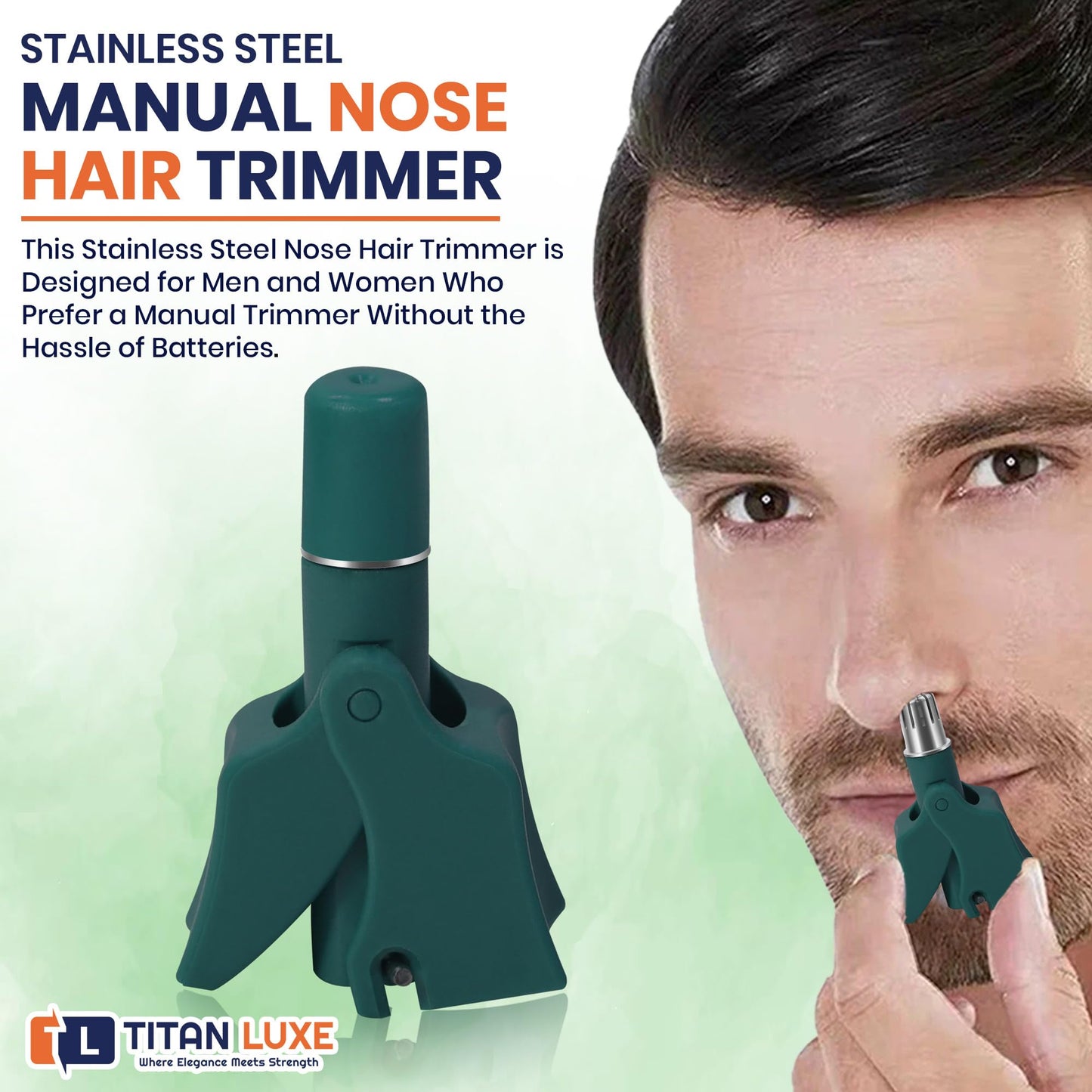Titan Luxe Stainless Steel Hair Trimmer for Men and Women - Manual Nose and Ear Hair Trimmer - Nose Clippers, 360° Rotating Hair Trimmers - Washable Beauty and Personal Care Titan Luxe