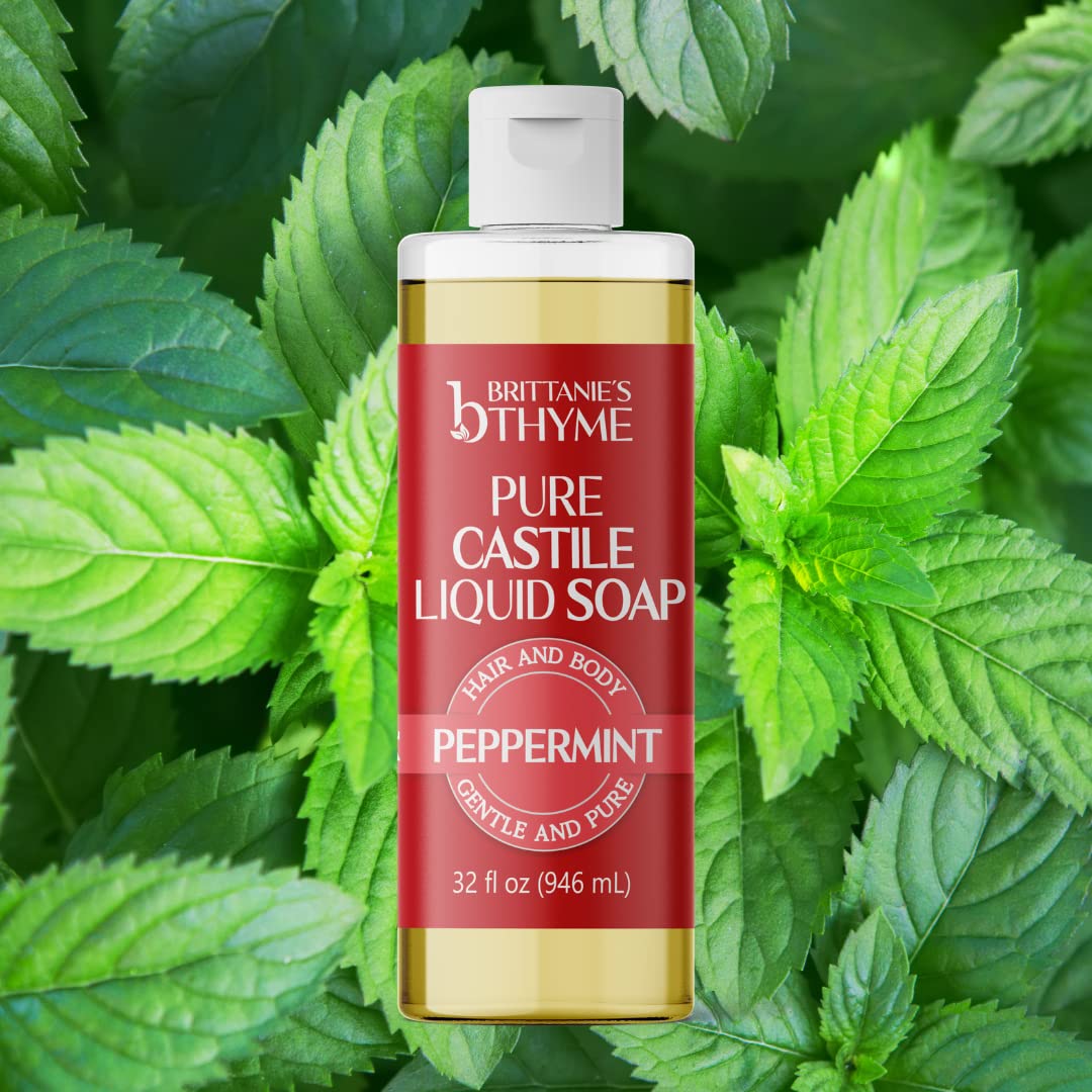Brittanie’s Pure Castile Liquid Soap Refill, Peppermint, 32 Ounce | Dish Soap, Hair & Body, Home, Gentle and Pure, Made with Natural Luxurious Oils Beauty & Personal Care Brittanie's Thyme
