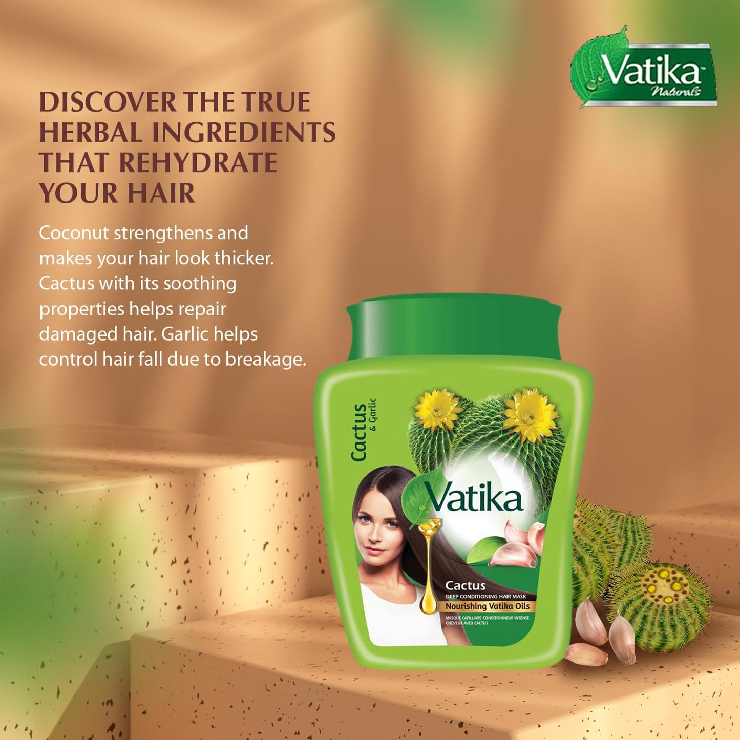 Vatika Naturals Hot Oil Hair Mask - Cactus & Garlic & Multivitamin for Dry, Damaged, Nourishing & Strengthening, Deep Conditioning for Soft, Smooth Beauty & Personal Care Dabur