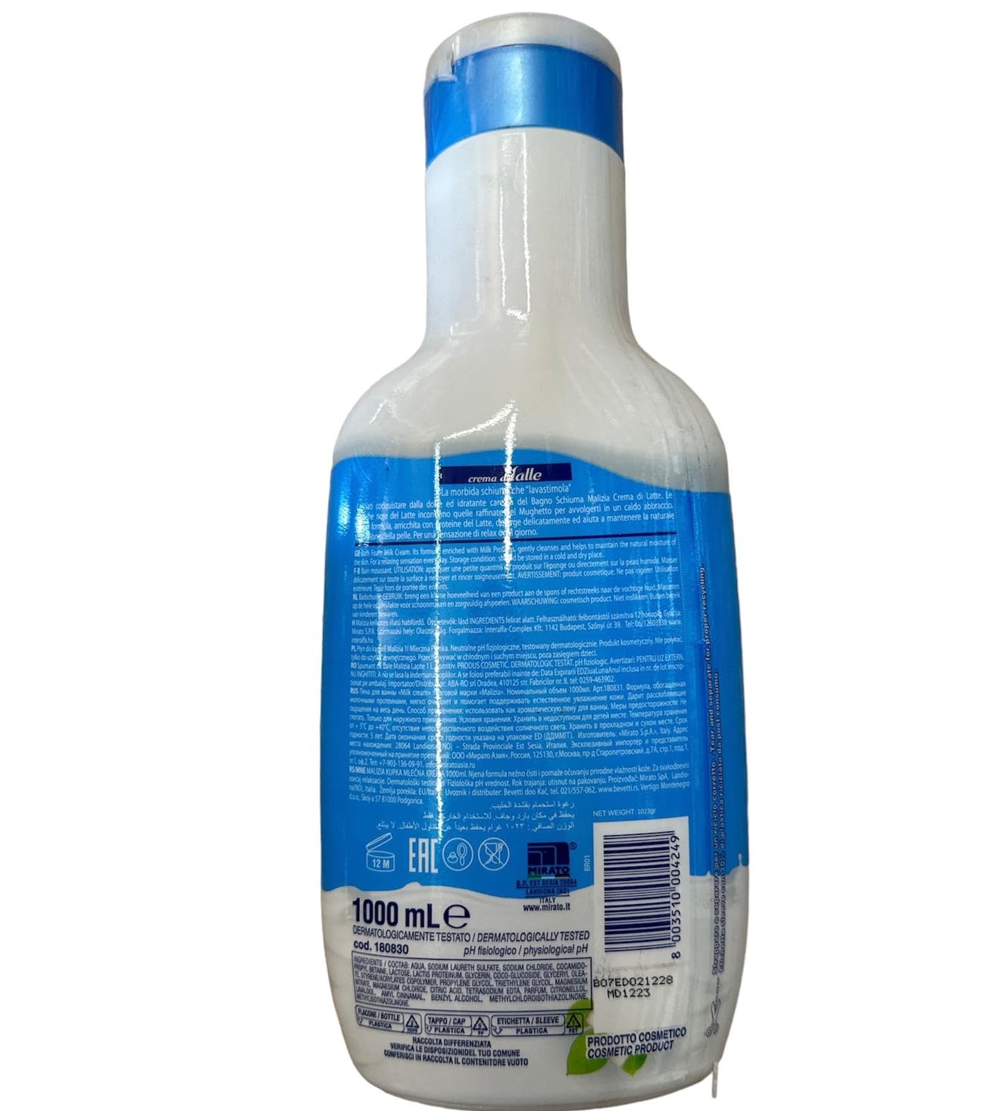 Malizia Bath Foam (Bagno Schiuma) Latte Beauty and Personal Care Malizia
