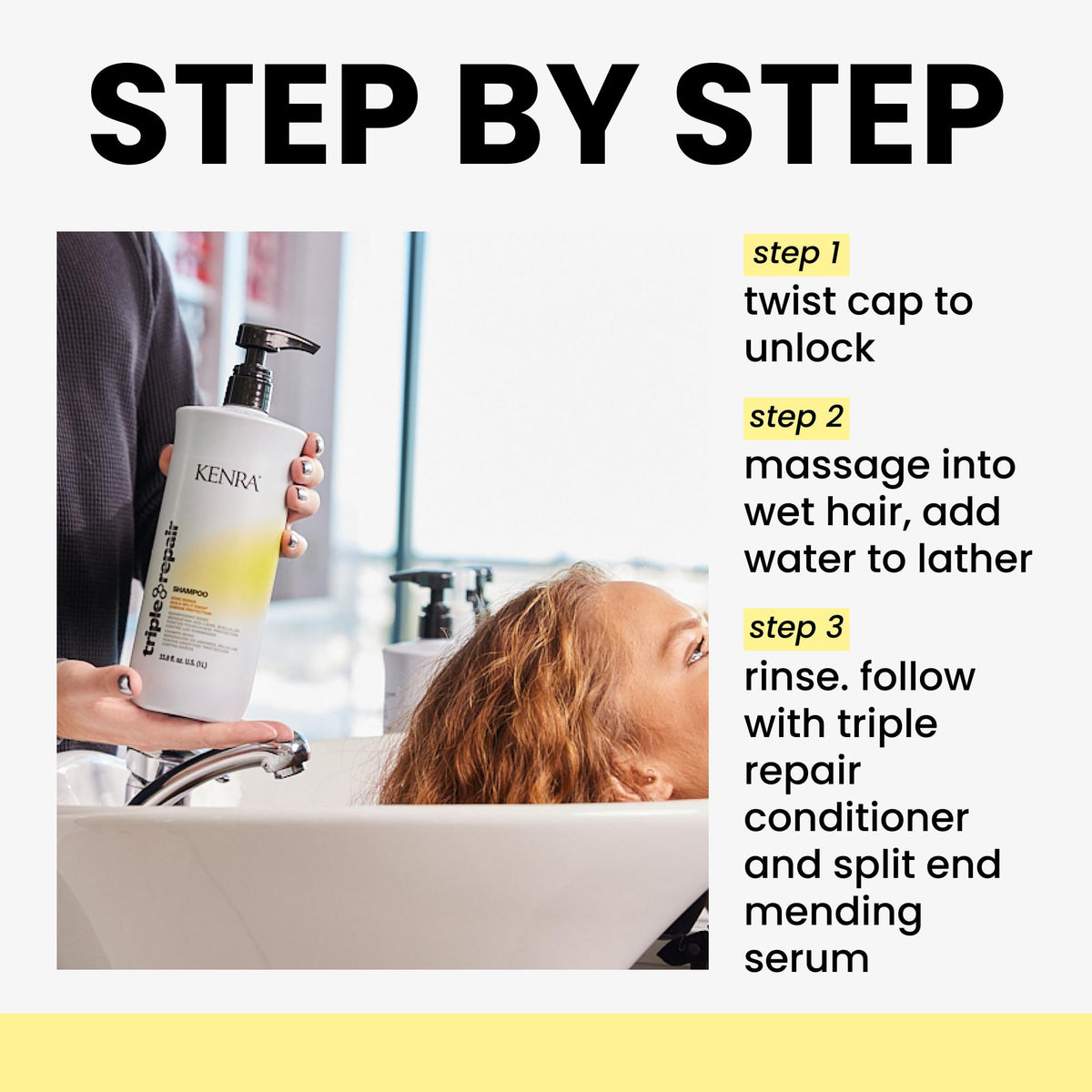 Kenra Professional Triple Repair Shampoo | Targets & Repairs Weak or Broken Bonds | Split Ends | Damaged Hair | Bond Builder | Sulfate-Free | 10.1 fl