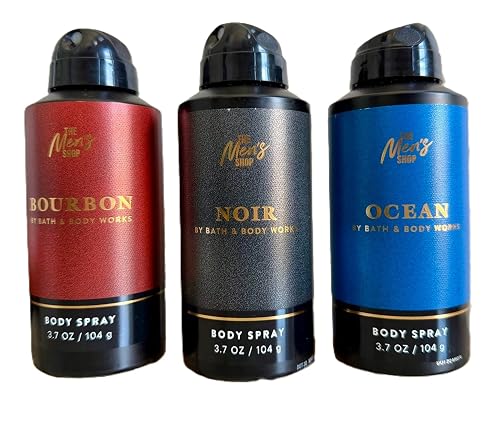 Bath & Body Works The Men's Shop Body Spray - Pack of 3 (Bourbon, Noir, Ocean) Beauty & Personal Care Bath & Body Works
