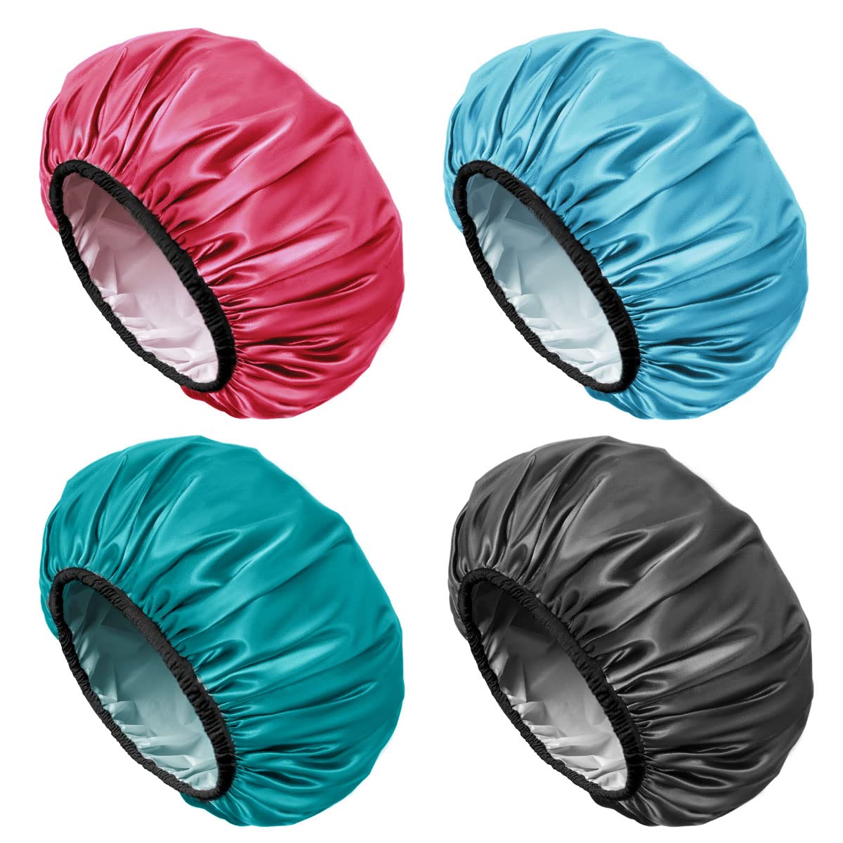 Aquior Shower Cap for Women Reusable, Extra Large Shower Cap for Men,Satin EVA Double Layer Waterproof Hair Cap For Long Hair, 4 Pieces Beauty & Personal Care Aquior