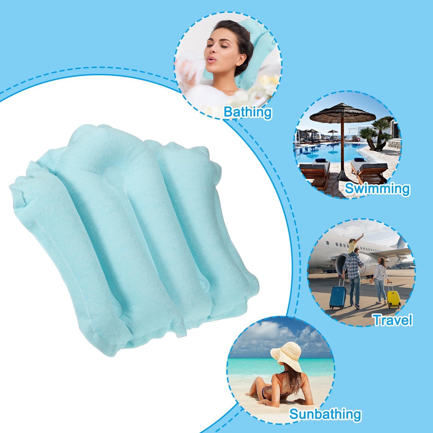 PATIKIL Inflatable Bath Pillow with Suction Cups, Terry Cloth Covered Shell Shape Bath Pillow Neck Support for Bathtub Hot Tub, Blue Beauty and Personal Care PATIKIL