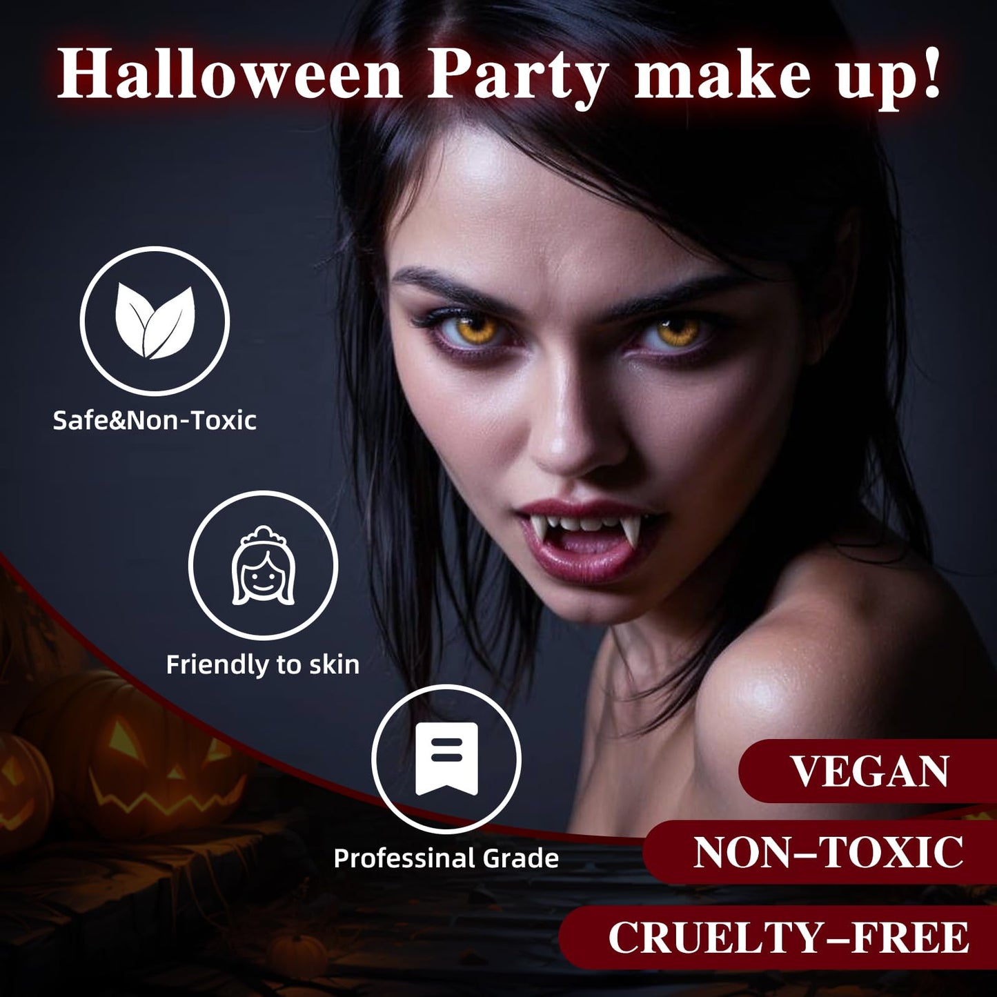 Halloween Vampire Makeup Kit, SFX Makeup Set with White Face & Body Paint, Fake Blood, Face Paint Crayons & Fake Teeth for Vampire, Zombie, Clown Beauty & Personal Care Js2U ZW