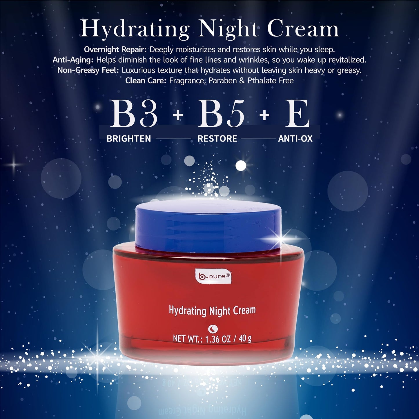b.pure Revitalizing Hydrating Night Cream Face Moisturizer | Niacinamide, Vitamin E, Vitamin B5 | Anti-Aging, Anti-Wrinkle | 1.36 oz, 3-Pack Beauty & Personal Care b.pure