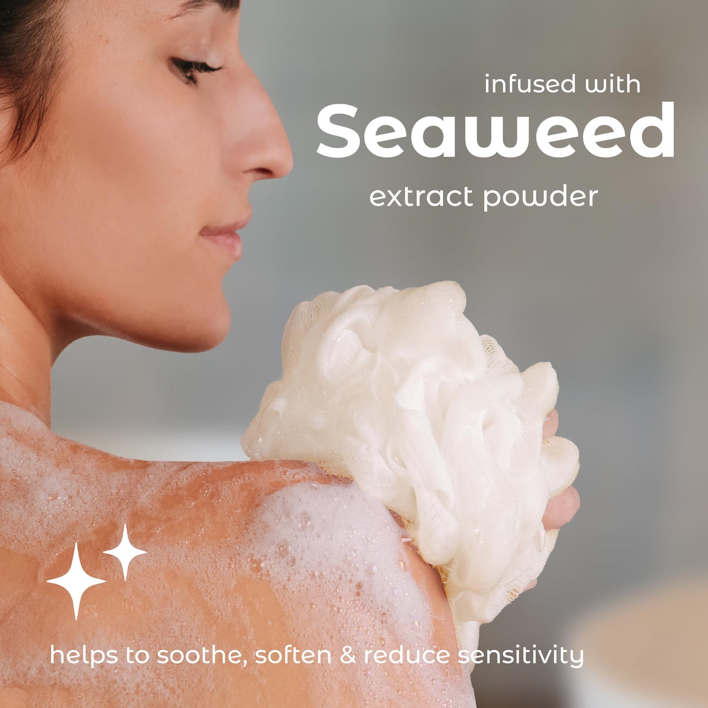 MainBasics Seaweed Infused Bath Shower Loofah Sponge Pouf Body Wash Scrubber (Set of 3) Beauty & Personal Care MainBasics