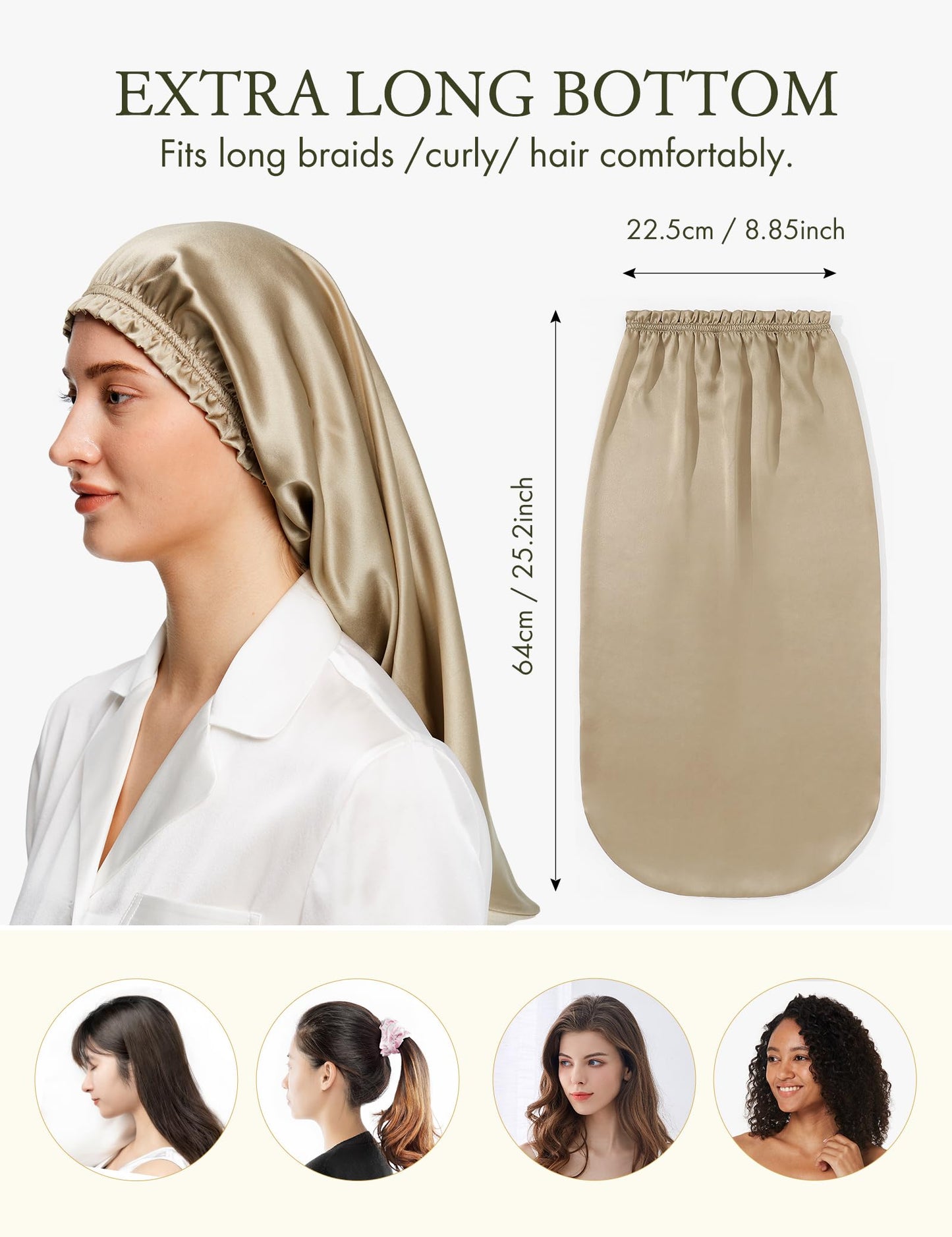 LilySilk Extra Long Silk Bonnet Sleep Cap for Women Soft Adjustable Hair Bonnet for Braids,Curly,Long Hair- Soft Elastic Band, Taupe Beauty and Personal Care LilySilk