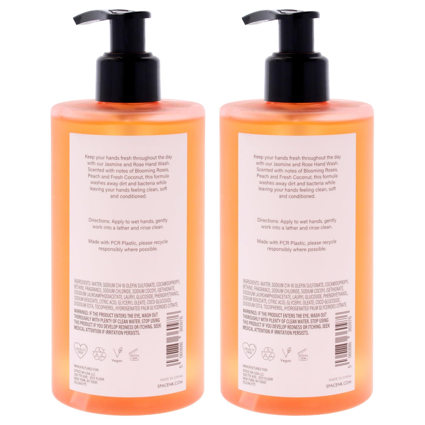 Beauty Space Hand Wash - Jasmine and Rose by BeautySpace for Unisex - 11.8 oz Hand Wash - Pack of 2 Beauty & Personal Care Beauty Space