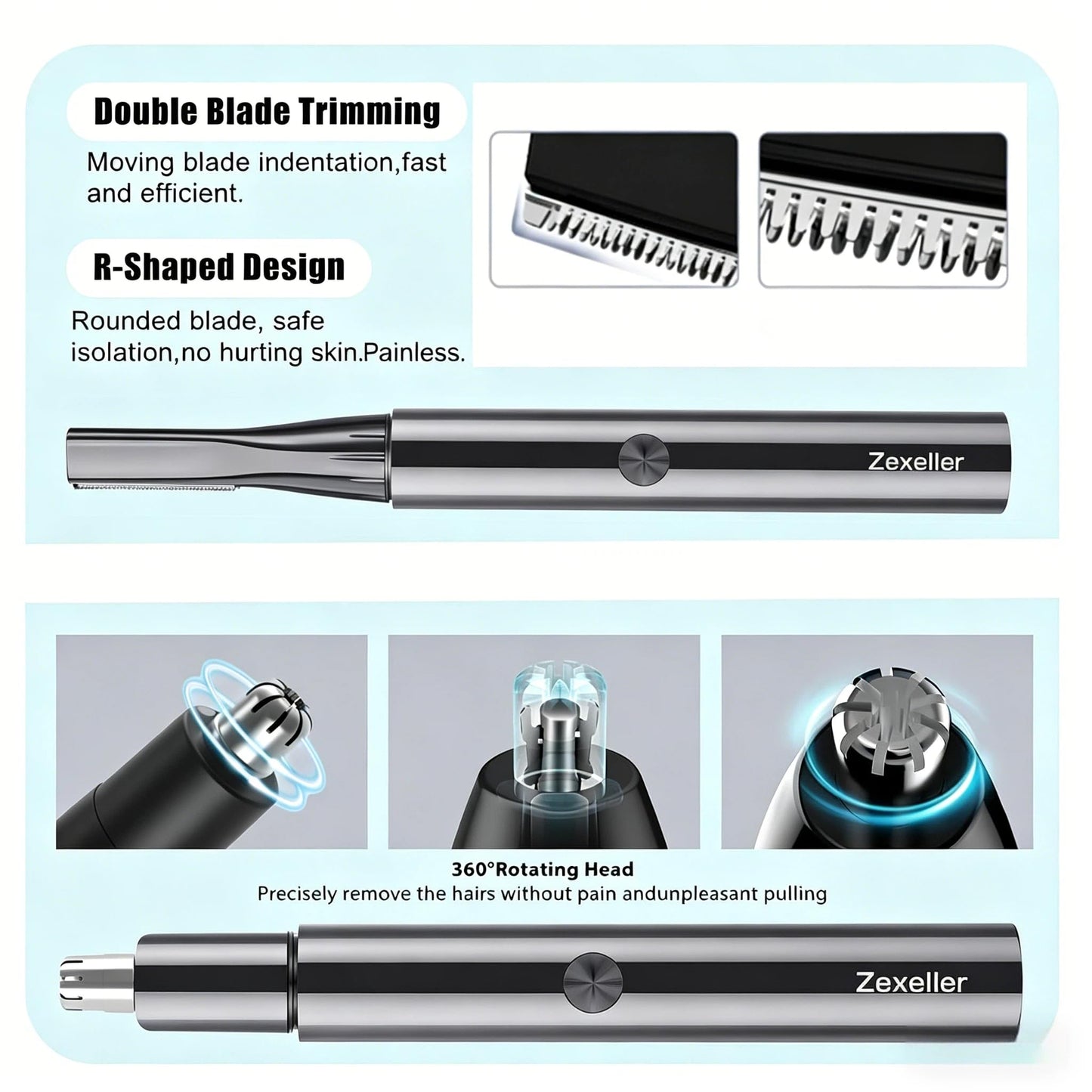 ZEXELLER Electric Nose Hair Trimmer Eyebrow Trimmer for Men Women, 7-in-1 Painless Facial Grooming Kit, USB Rechargeable IPX7 Waterproof Precision Beauty and Personal Care ZEXELLER