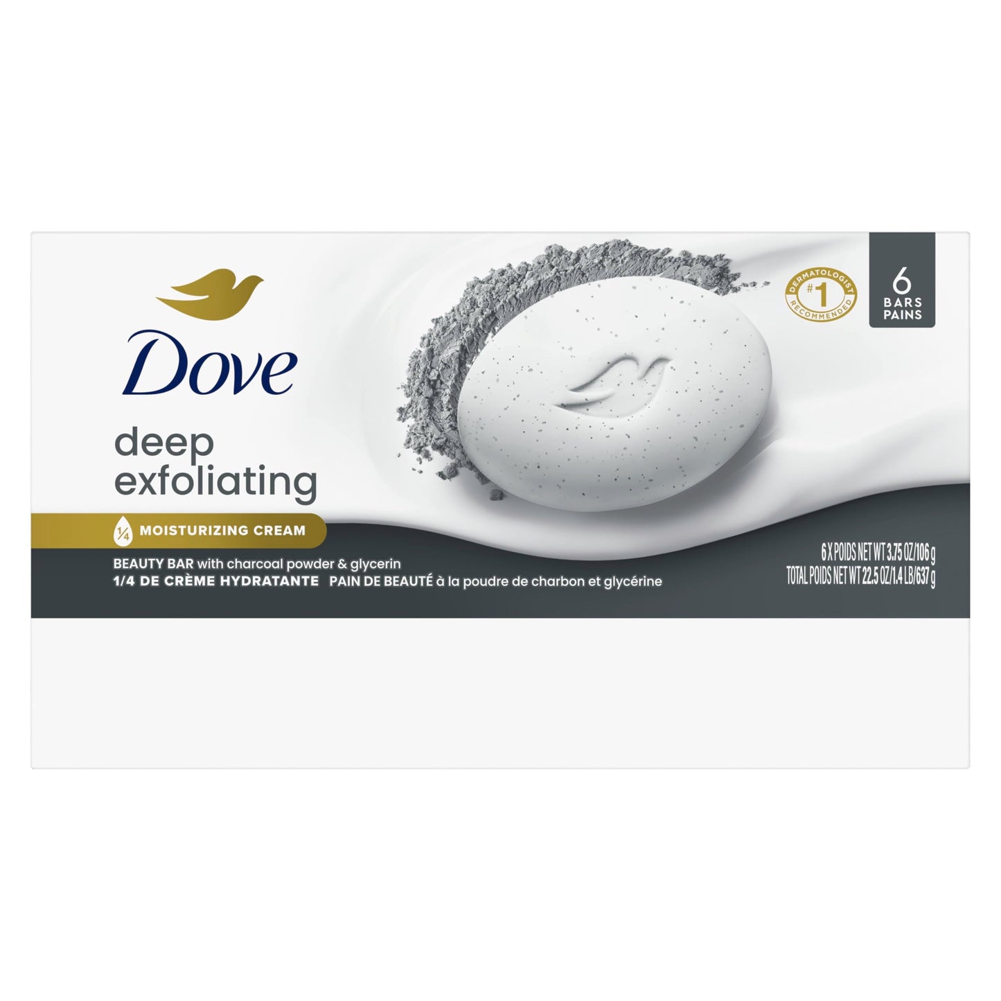 Dove Beauty Bar Soap 6 Bars Deep Exfoliating Charcoal Powder & Glycerin, for Softer, Smoother Skin, Scrubs Away Impurities 3.75 oz Beauty & Personal Care Dove
