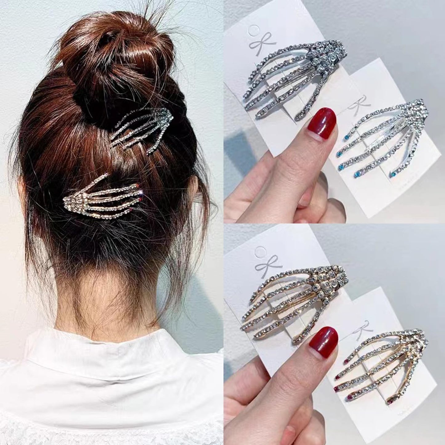 4Pcs Halloween Skeleton Hands Hair Barrettes,Halloween Hair Clips for Women Girls,Rhinestone Skull Hand Hair Clip Hairpin,Zombie Punk Rock Hair Beauty & Personal Care ASIJUNTYECHO