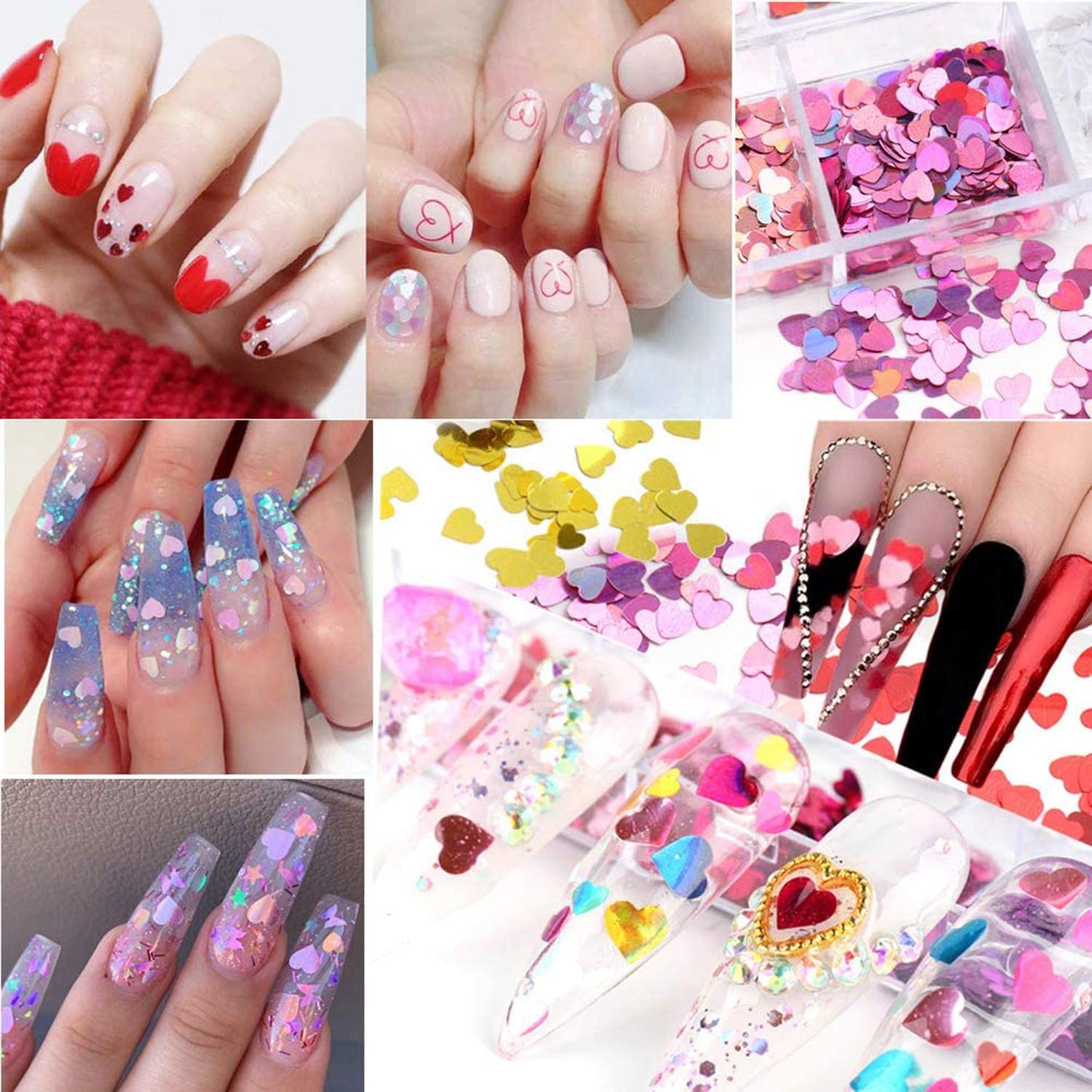 12 Colors Heart Holographic Nail Glitter Sequin Accessories Colorful 3D Heart Nail Flakes Powder UV Gel Polish Acrylic Design for Women Girls Manicure Beauty & Personal Care TBRZTR
