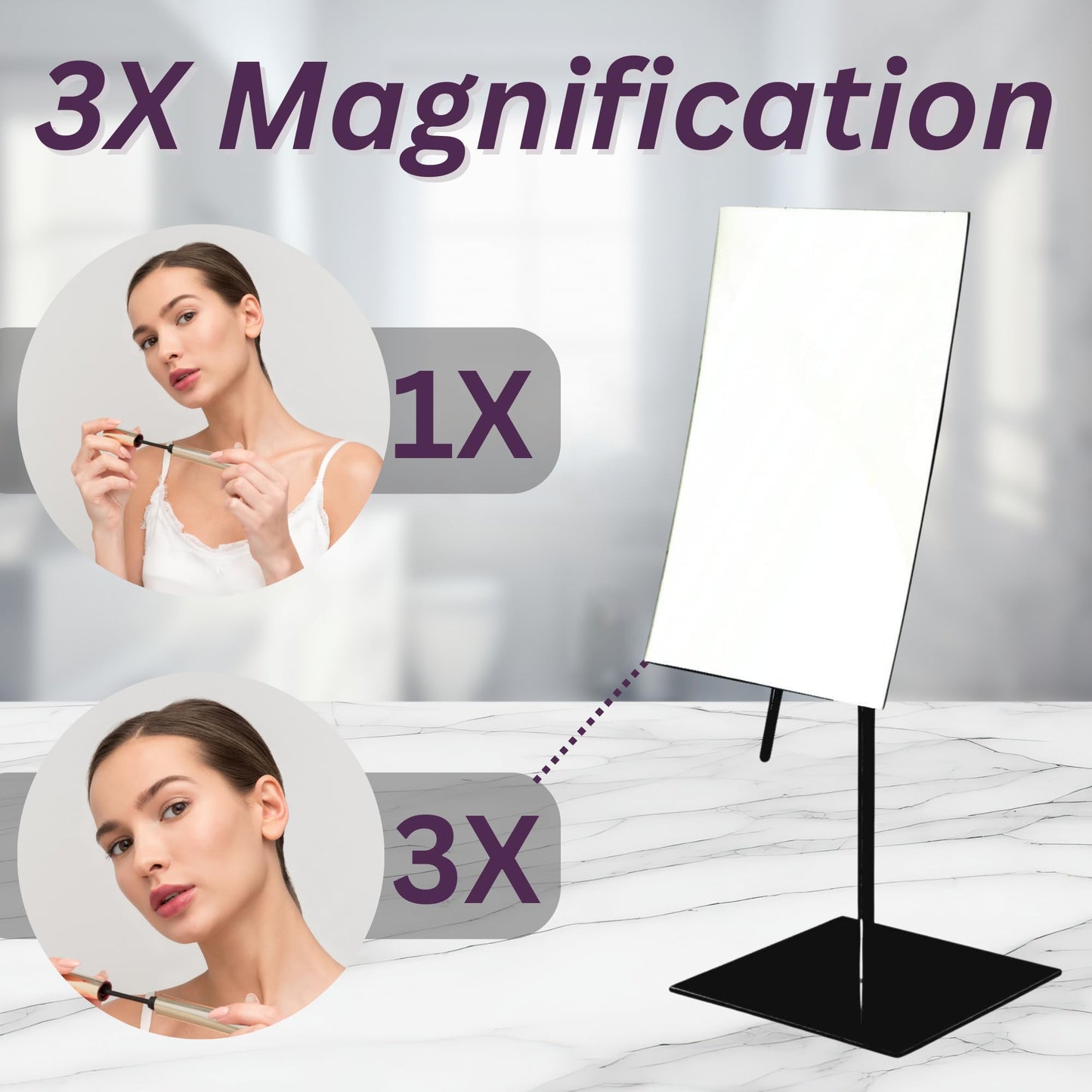 JERDON Rectangular Tabletop Vanity Makeup Mirror - 3X Magnification with Black Finish - 5-inch by 8-inch Vanity Mirror - Pivot Adjustment - Model Beauty & Personal Care JERDON