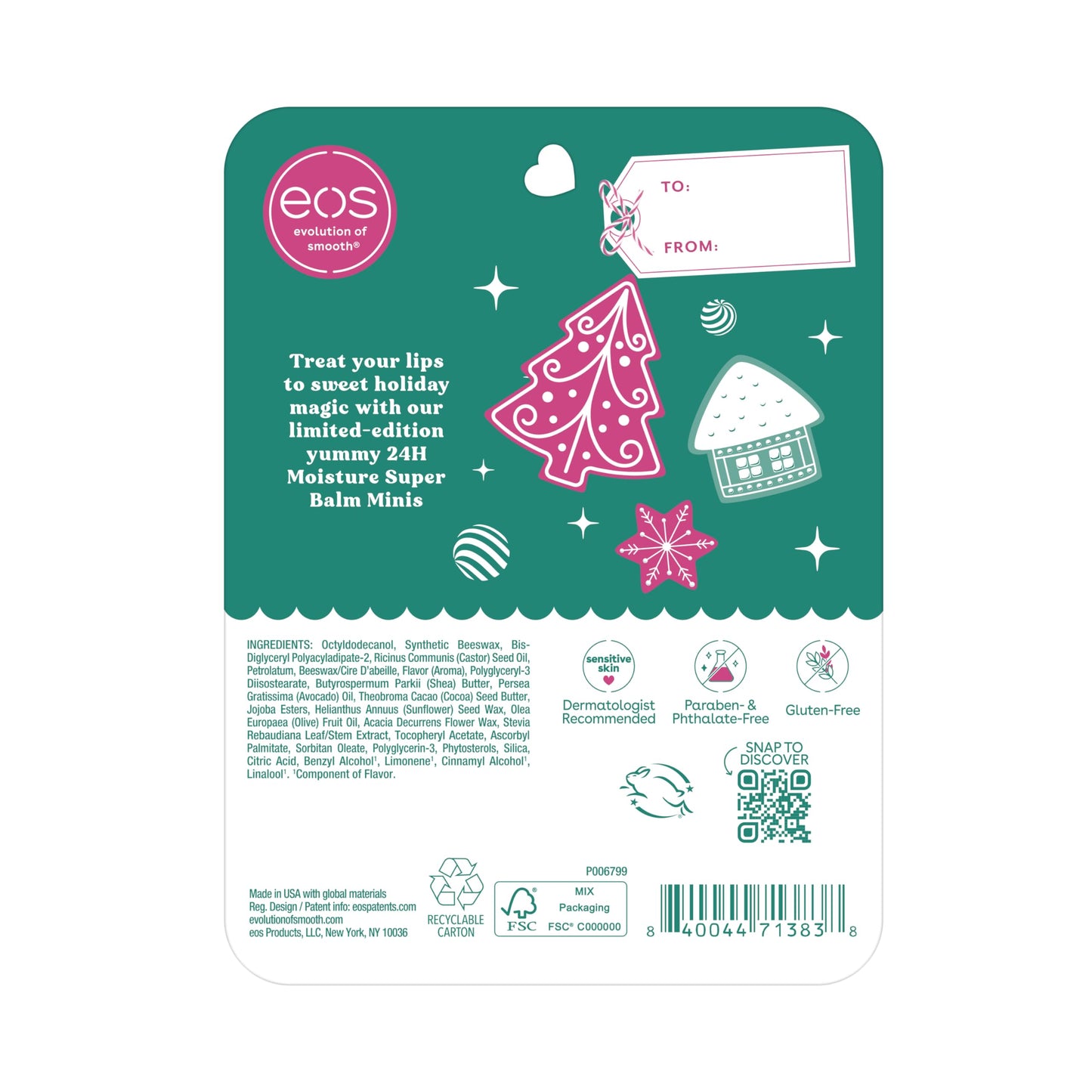 eos Holiday 24H Moisture Mini Super Balm Set- Speculoos Cookie Butter, Iced Gingerbread, Vanilla Cake Batter, Limited-Edition Lip Care, Stocking Beauty & Personal Care eos