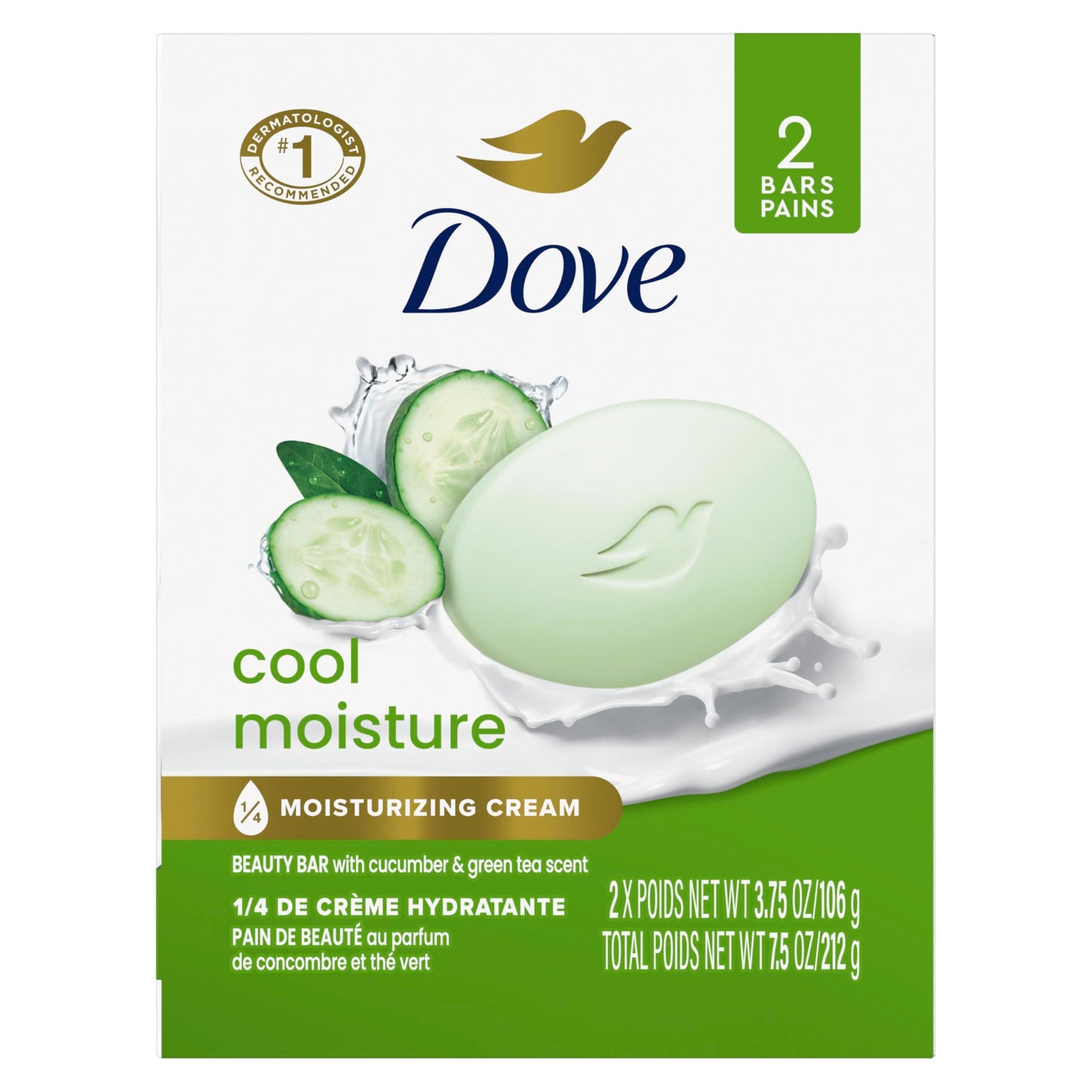 Dove Beauty Bar Soap Cool Moisture Cucumber & Green Tea Scent, 2 Bars for Refreshed Skin, Leaves Skin Refreshed 3.75 oz Beauty & Personal Care Dove